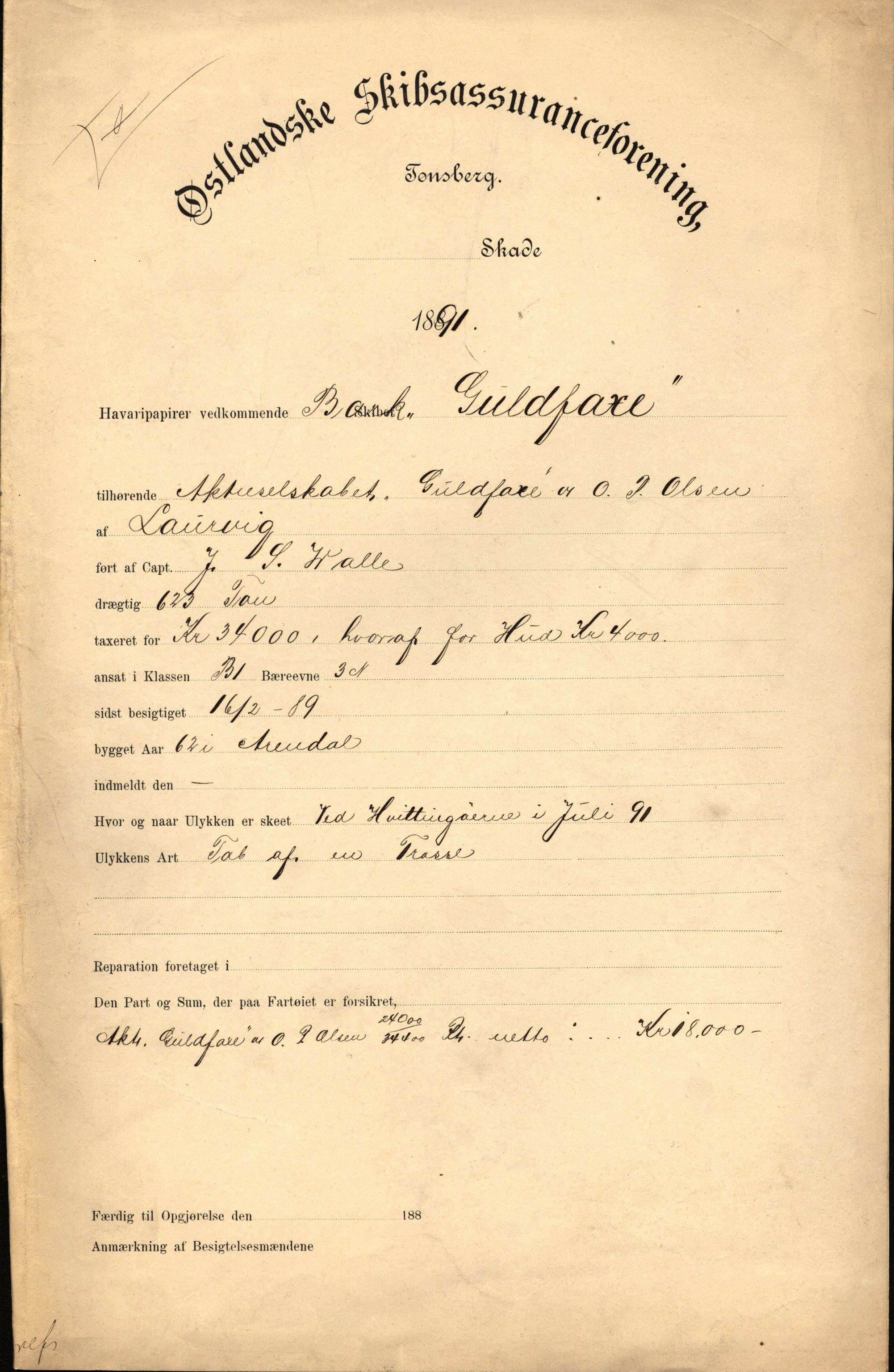 Pa 63 - Østlandske skibsassuranceforening, VEMU/A-1079/G/Ga/L0027/0012: Havaridokumenter / Hans Nielsen Hauge, Verena, Guldfaxe, India, Industri, 1891, s. 6