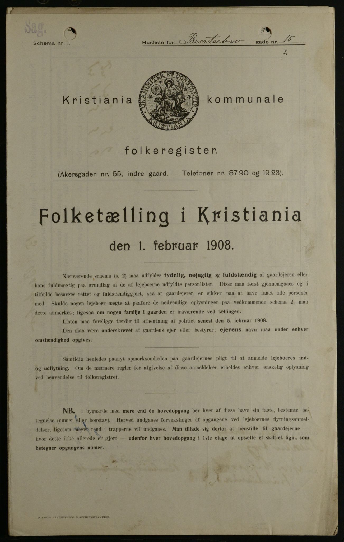 OBA, Kommunal folketelling 1.2.1908 for Kristiania kjøpstad, 1908, s. 3531