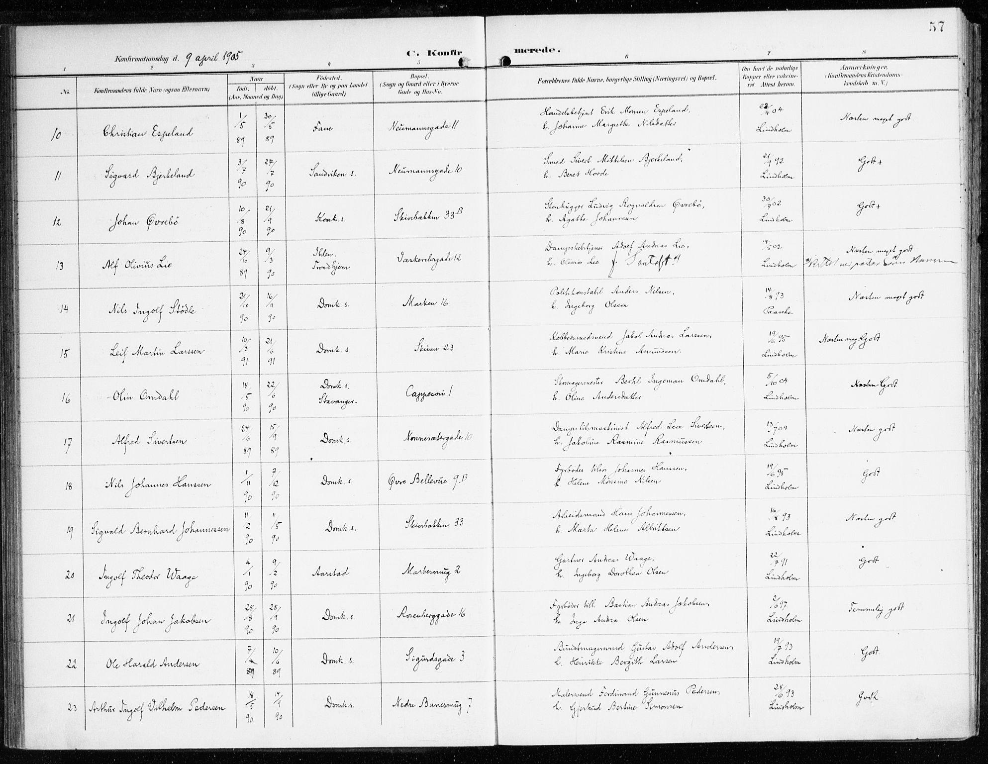 Domkirken sokneprestembete, AV/SAB-A-74801/H/Haa/L0031: Ministerialbok nr. C 6, 1898-1915, s. 57