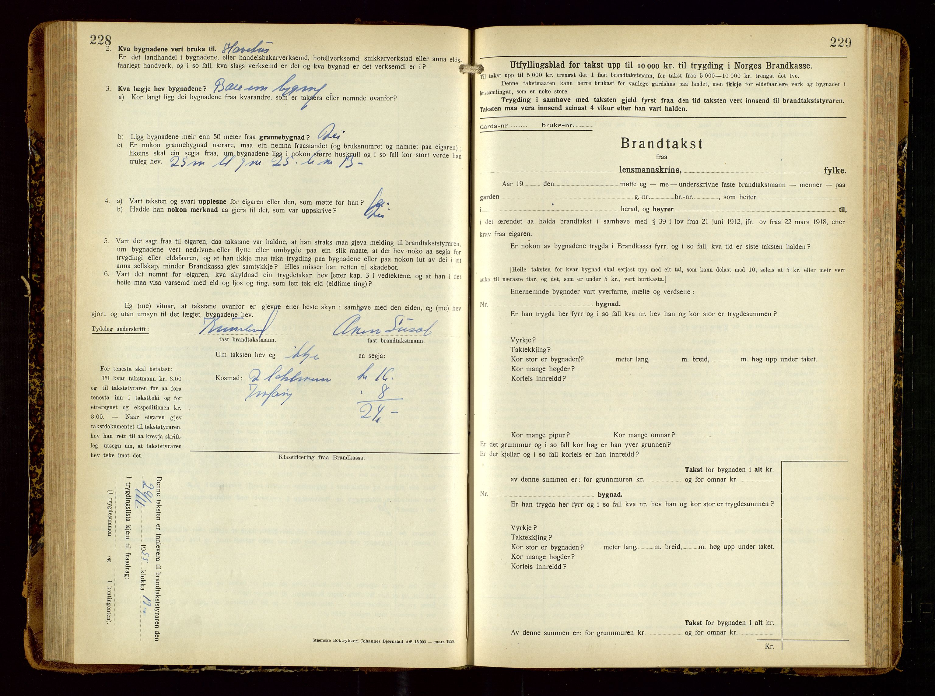 Tysvær lensmannskontor, AV/SAST-A-100192/Gob/L0003: "Brandtakstbok for Tysvær lensmannskrins", 1932-1955, s. 228-229