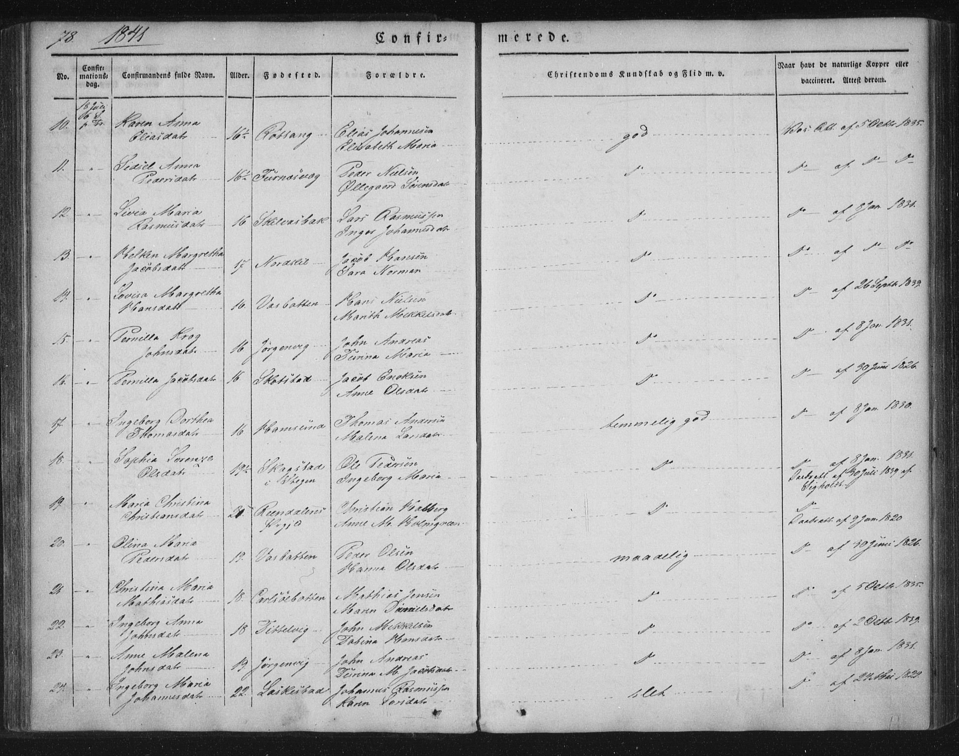 Ministerialprotokoller, klokkerbøker og fødselsregistre - Nordland, AV/SAT-A-1459/859/L0843: Ministerialbok nr. 859A03, 1840-1848, s. 78