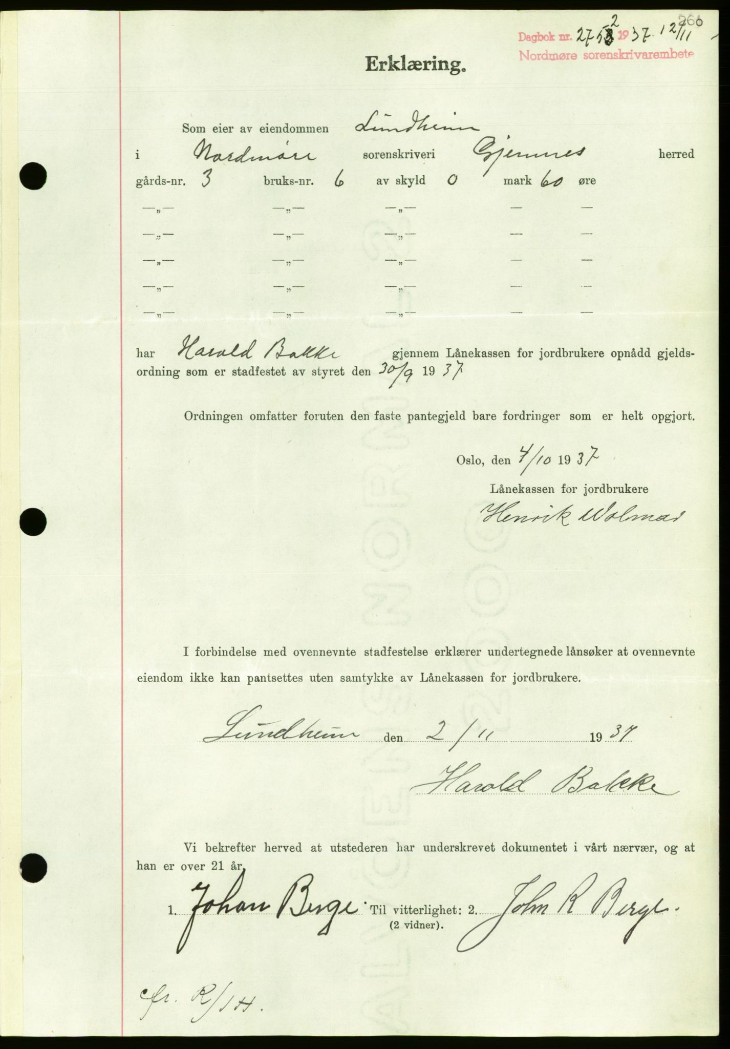 Nordmøre sorenskriveri, AV/SAT-A-4132/1/2/2Ca/L0092: Pantebok nr. B82, 1937-1938, Dagboknr: 2752/1937