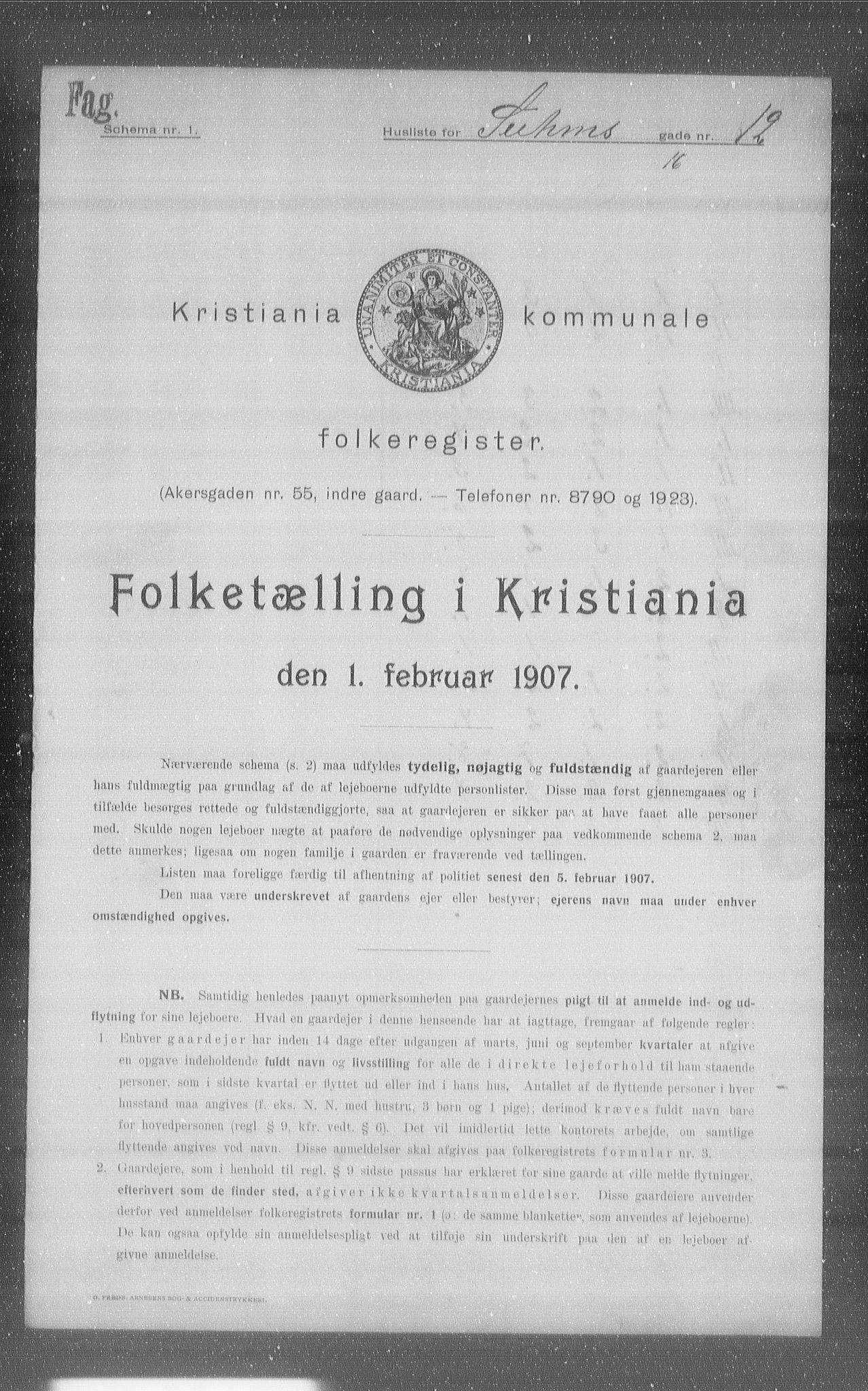 OBA, Kommunal folketelling 1.2.1907 for Kristiania kjøpstad, 1907, s. 53285