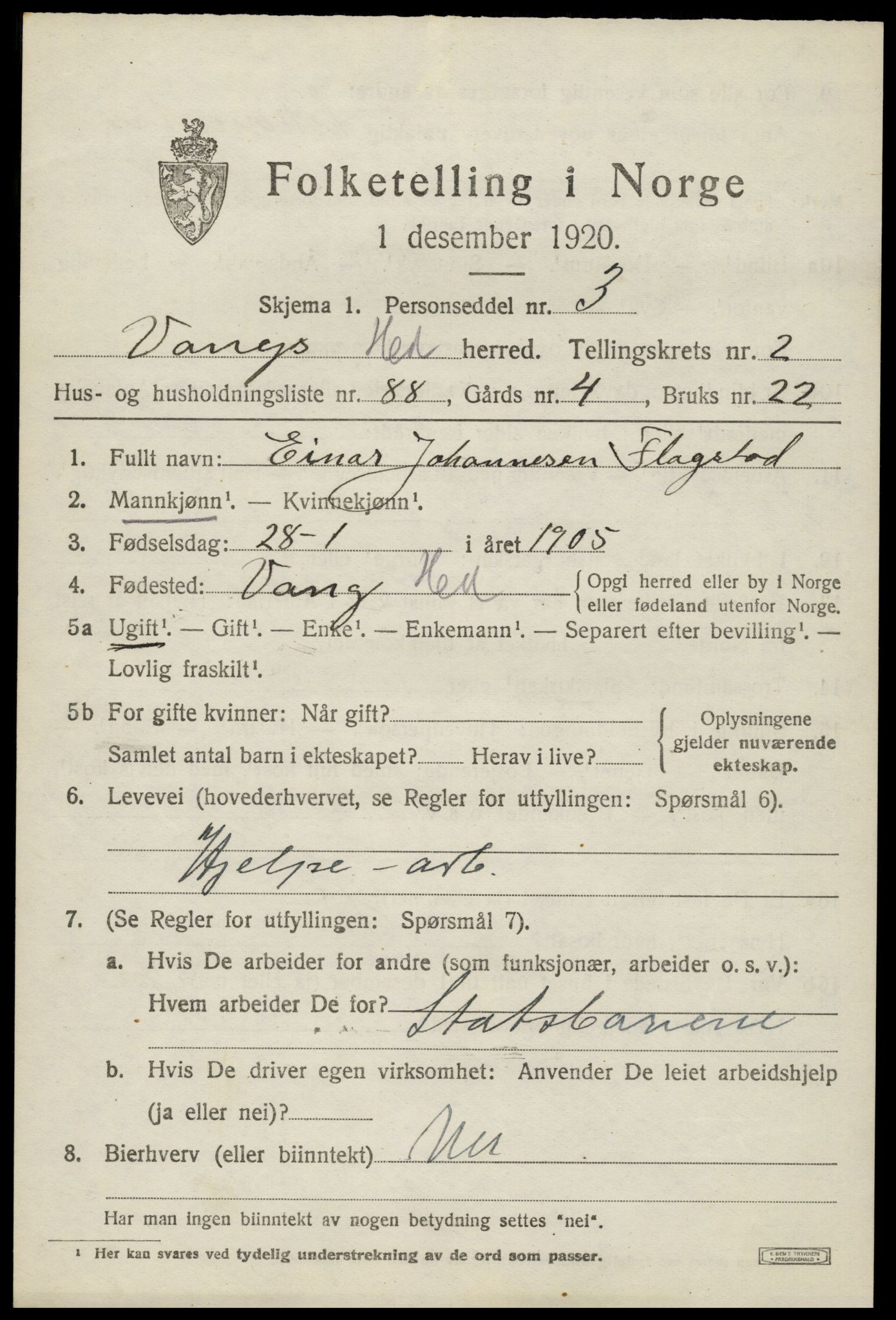 SAH, Folketelling 1920 for 0414 Vang herred, 1920, s. 7601