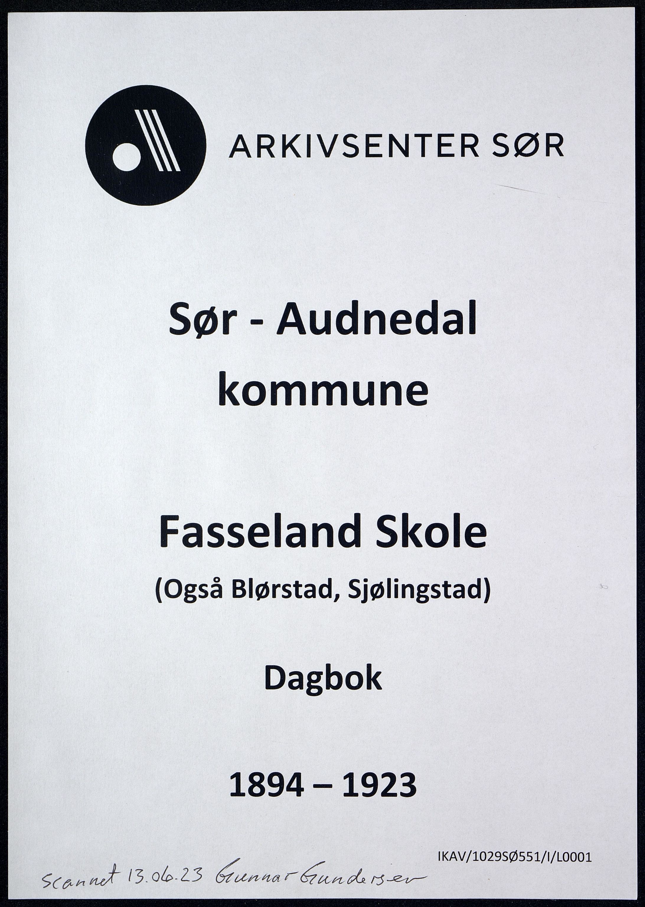 Sør-Audnedal kommune - Fasseland Skole, ARKSOR/1029SØ551/I/L0001: Dagbok, 1894-1923