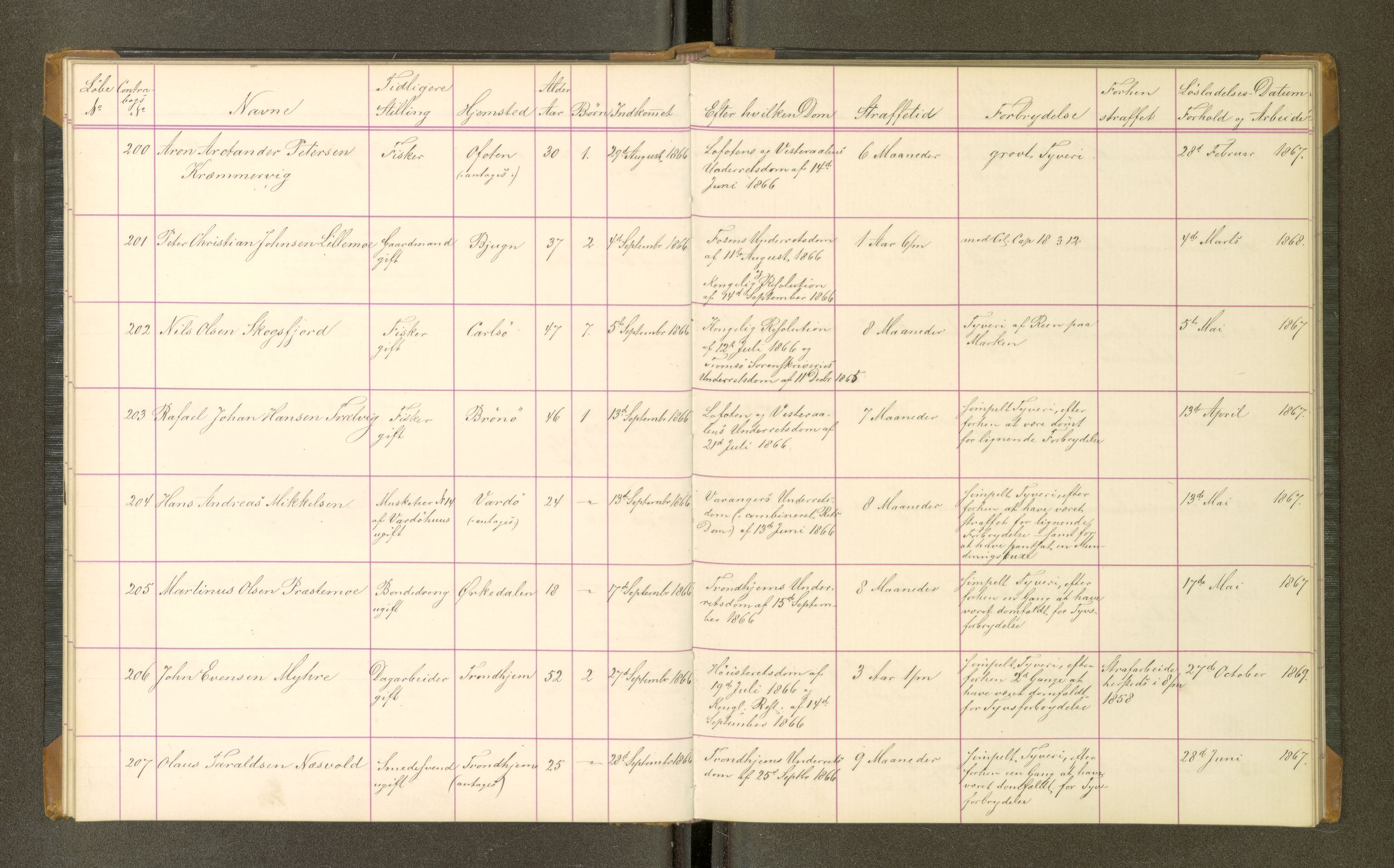 Trondheim tukthus, SAT/A-4619/05/65/L0022: 65.22 Fangeprotokoll, 1866