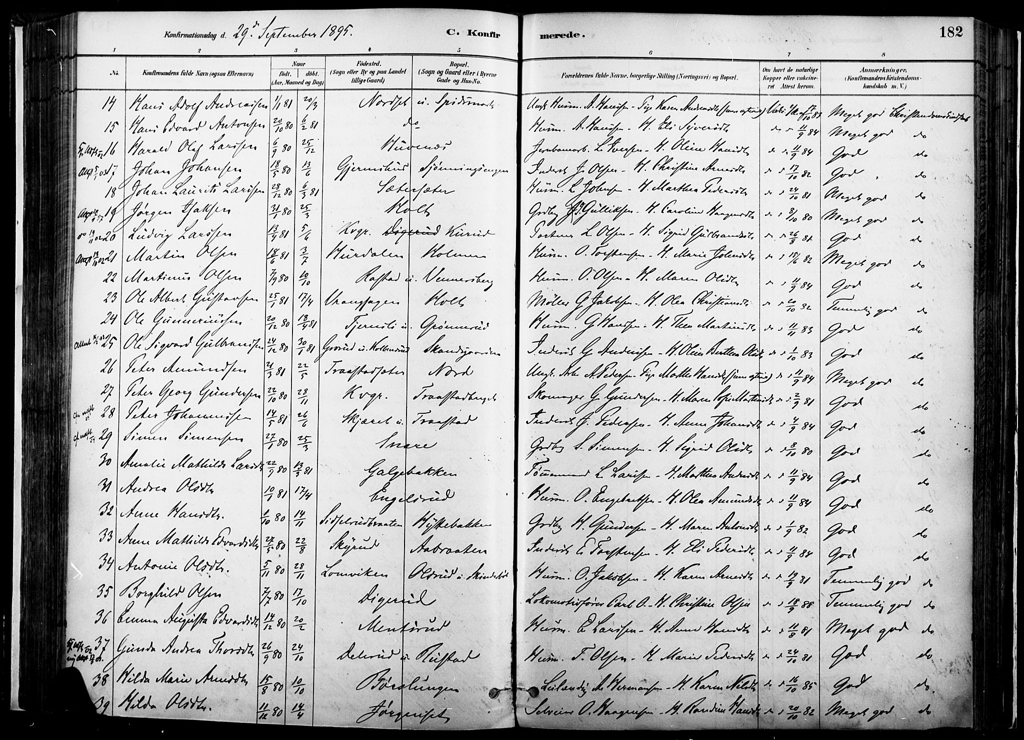 Vinger prestekontor, AV/SAH-PREST-024/H/Ha/Haa/L0014: Ministerialbok nr. 14, 1881-1900, s. 182