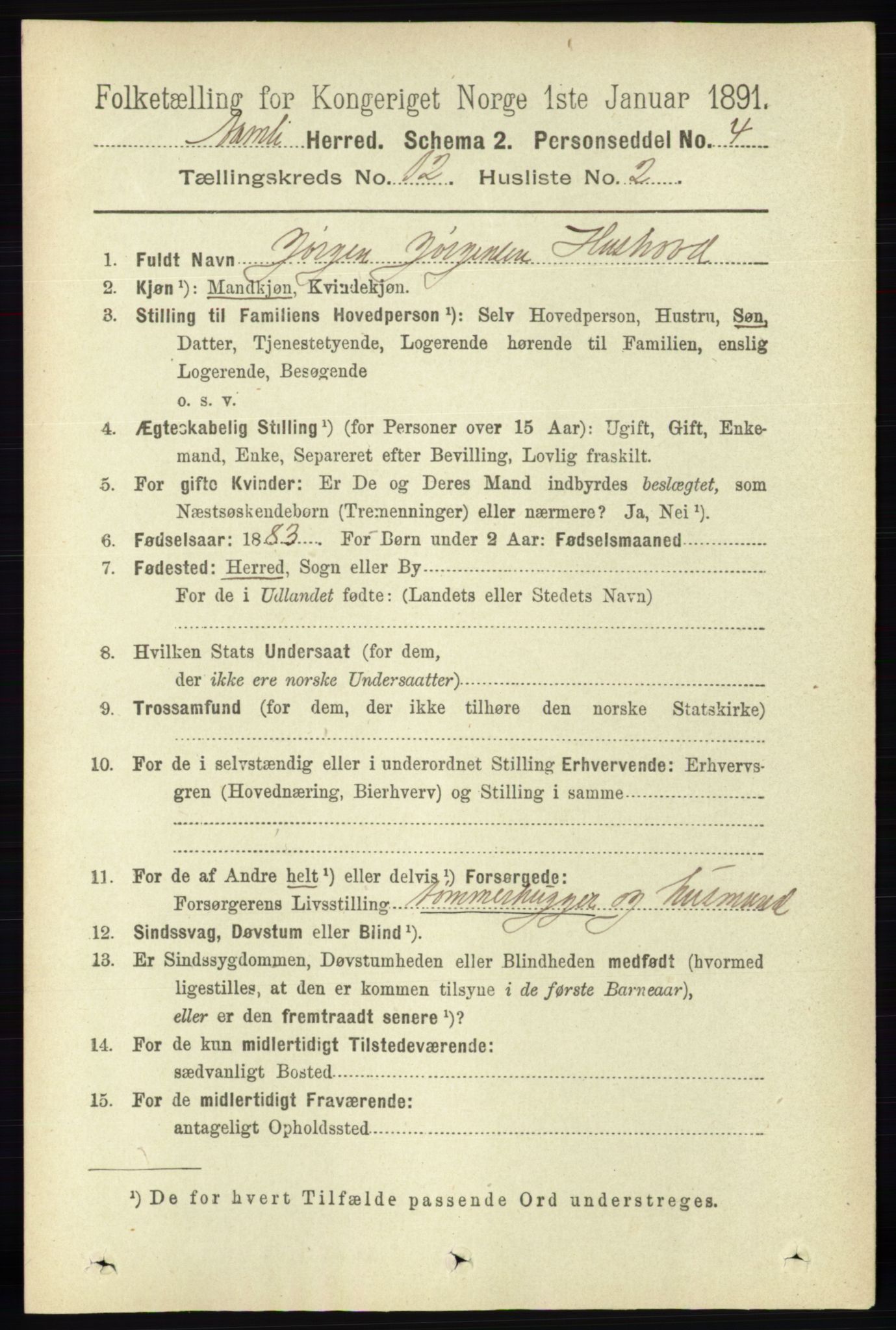 RA, Folketelling 1891 for 0929 Åmli herred, 1891, s. 2045