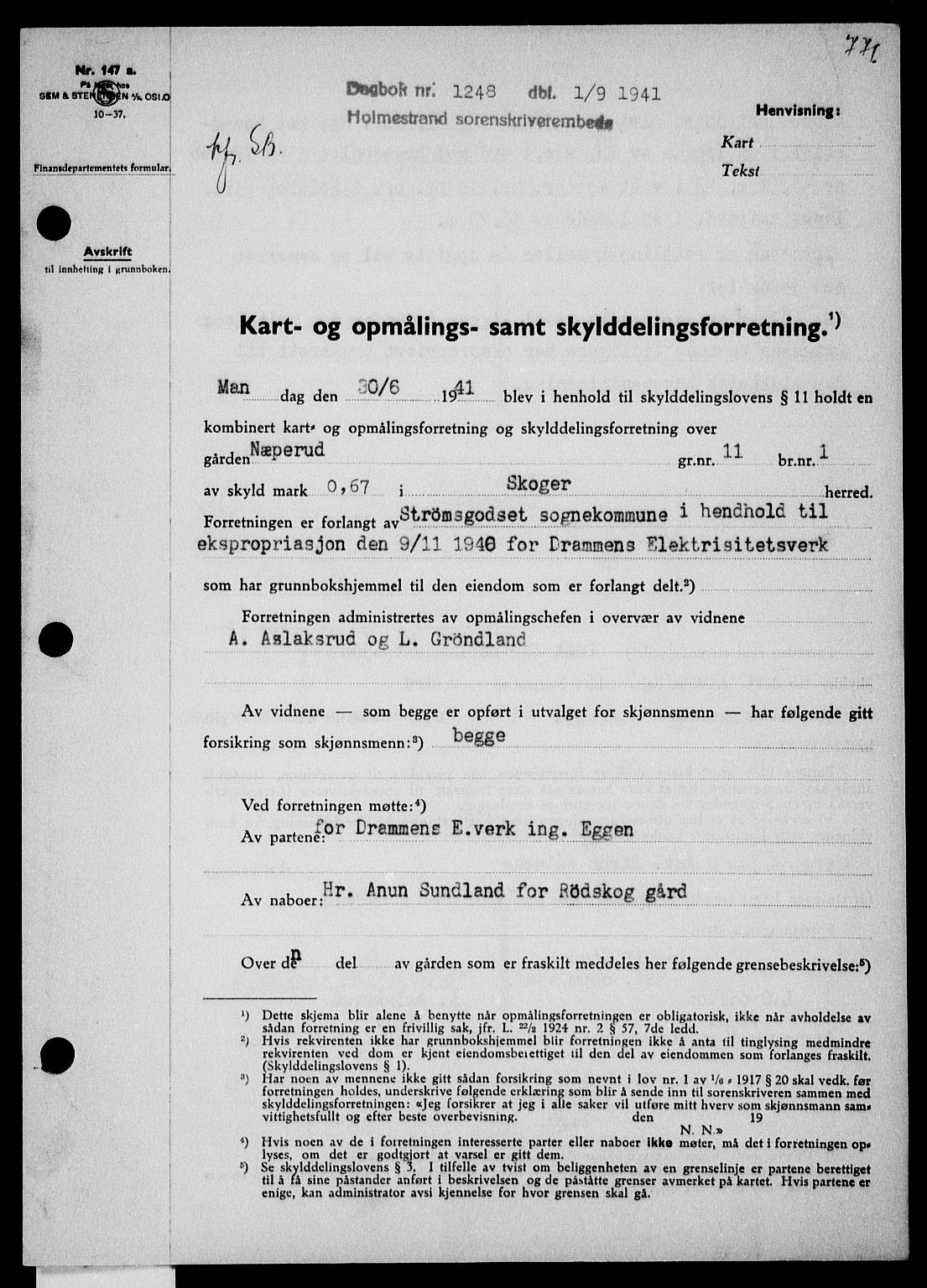 Holmestrand sorenskriveri, SAKO/A-67/G/Ga/Gaa/L0053: Pantebok nr. A-53, 1941-1941, Dagboknr: 1248/1941