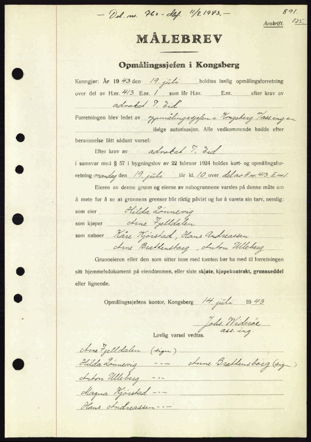 Numedal og Sandsvær sorenskriveri, SAKO/A-128/G/Ga/Gaa/L0055: Pantebok nr. A7, 1943-1944, Dagboknr: 760/1943