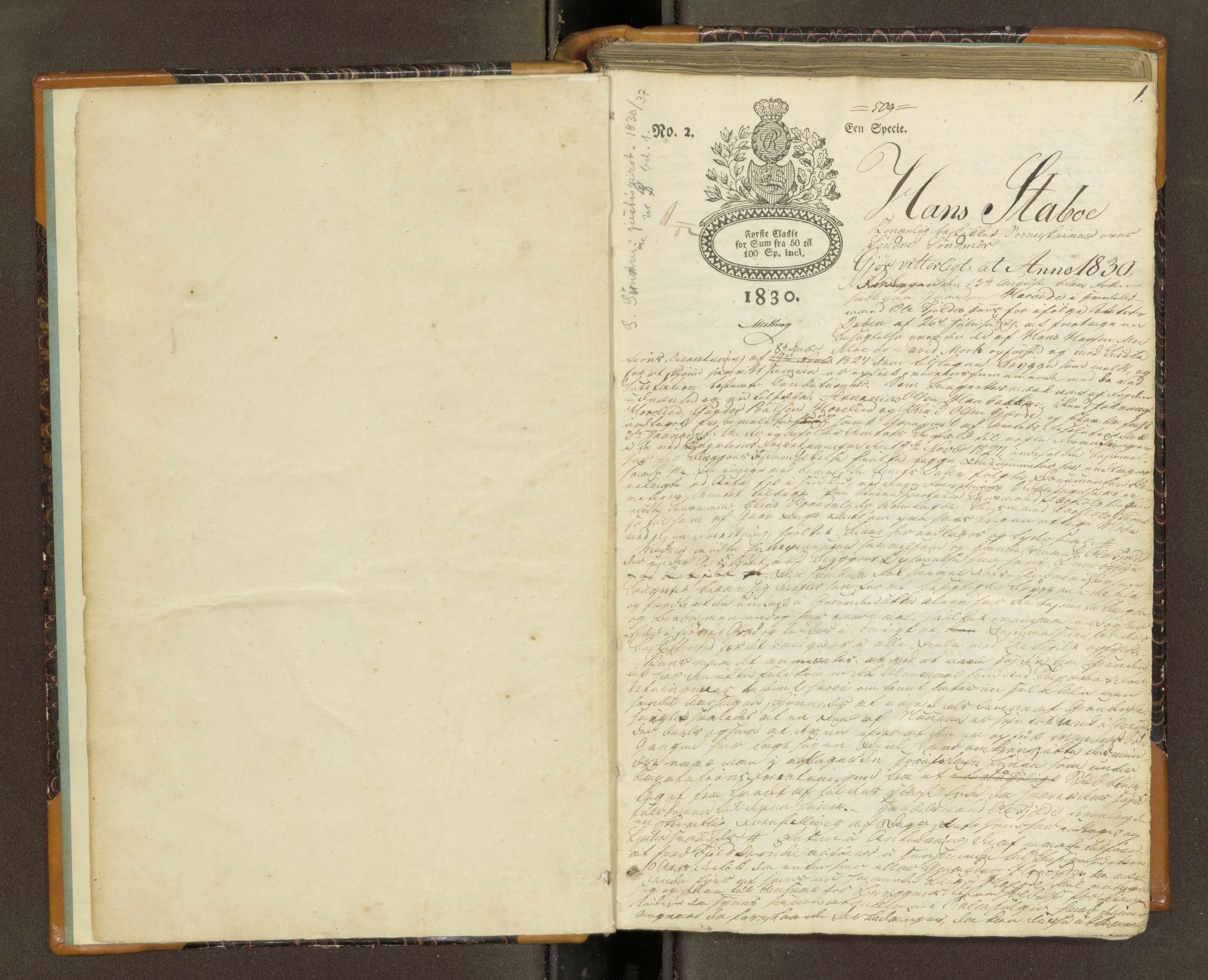 Søre Sunnmøre sorenskriveri, AV/SAT-A-4122/1/1/1A/L0004: Tingbok, 1830-1834, s. 1a