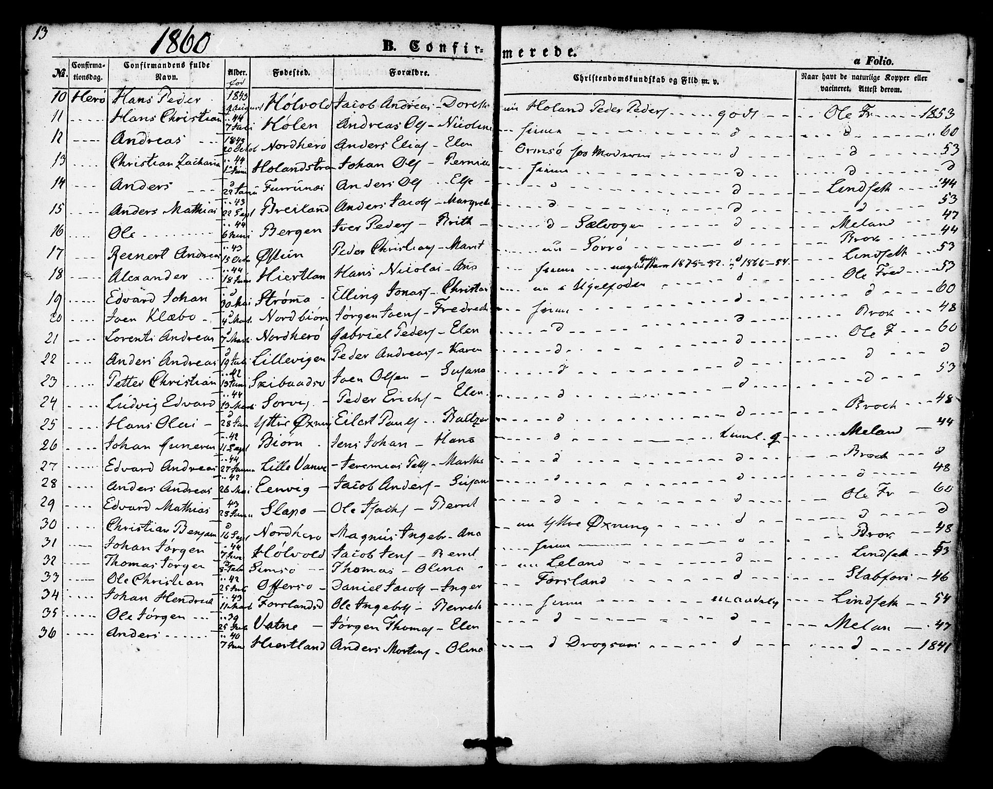 Ministerialprotokoller, klokkerbøker og fødselsregistre - Nordland, AV/SAT-A-1459/830/L0448: Ministerialbok nr. 830A12, 1855-1878, s. 13