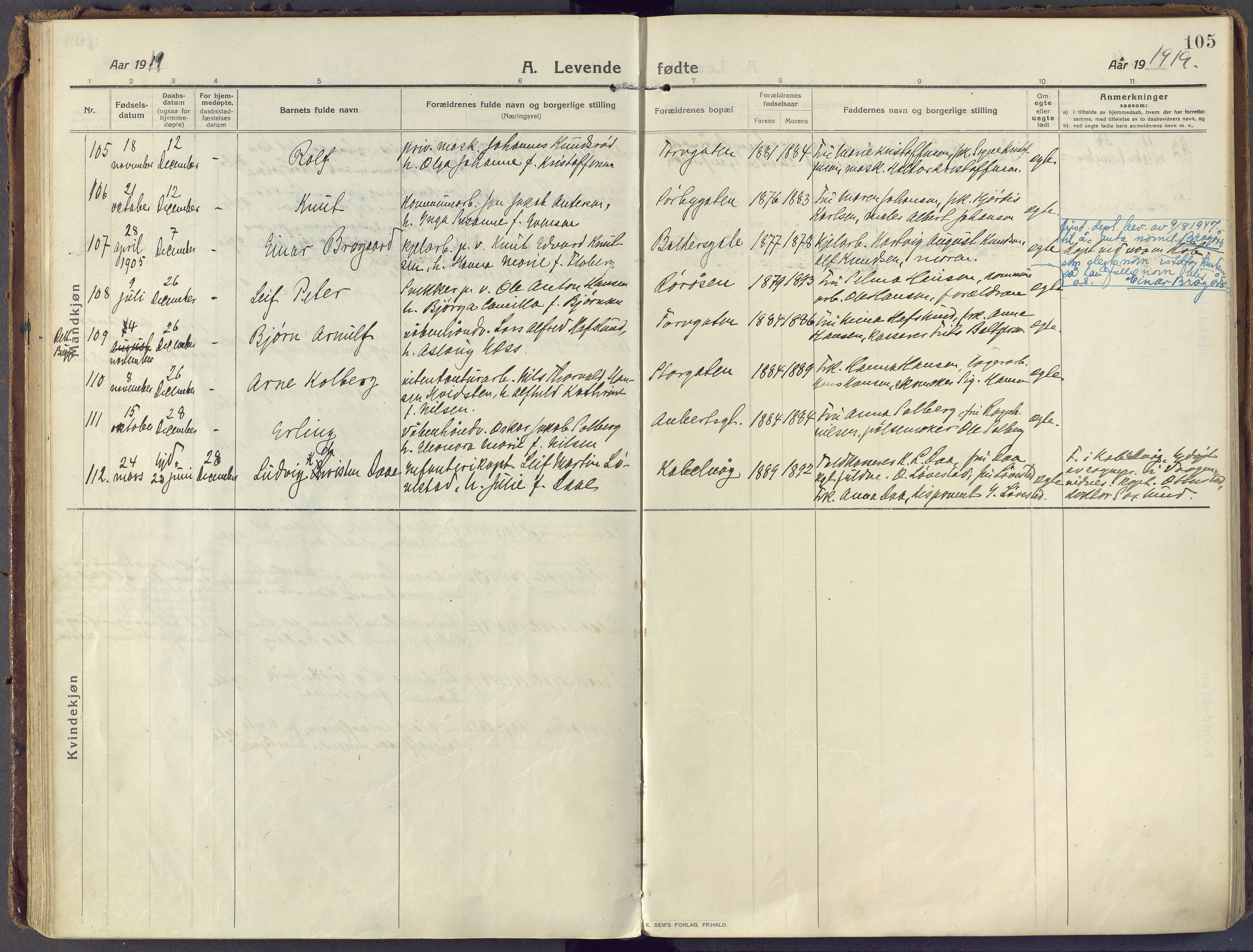 Horten kirkebøker, AV/SAKO-A-348/F/Fa/L0012: Ministerialbok nr. 12, 1913-1926, s. 105