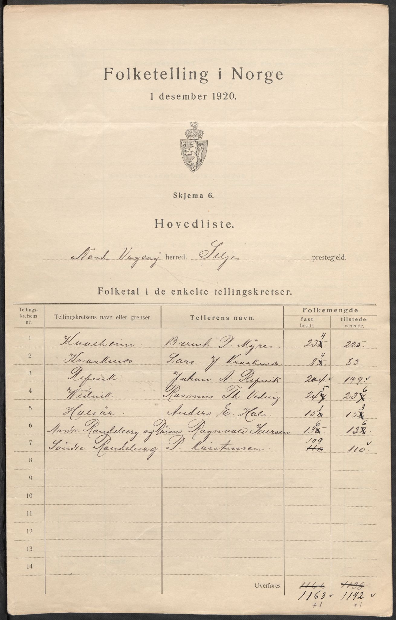 SAB, Folketelling 1920 for 1440 Nord-Vågsøy herred, 1920, s. 6
