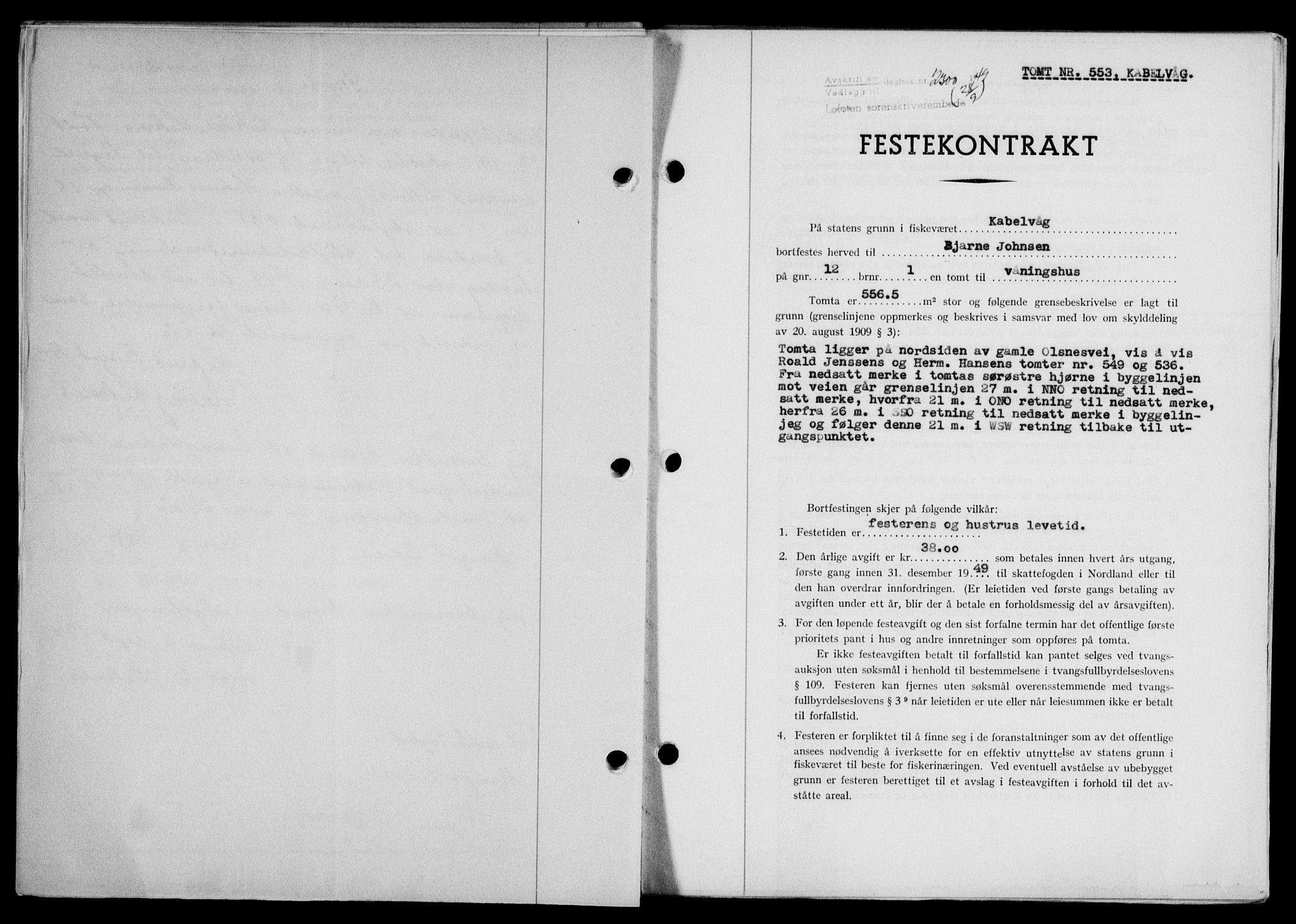 Lofoten sorenskriveri, SAT/A-0017/1/2/2C/L0021a: Pantebok nr. 21a, 1949-1949, Dagboknr: 2300/1949