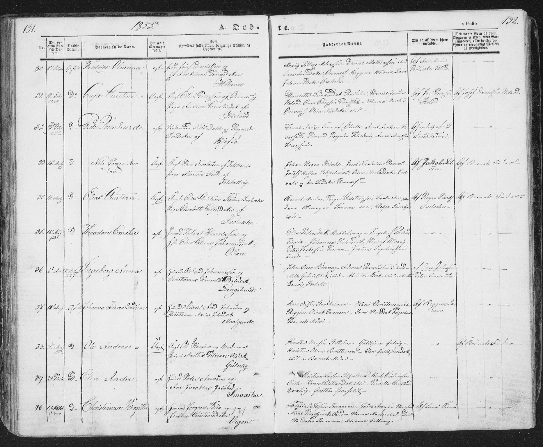 Ministerialprotokoller, klokkerbøker og fødselsregistre - Nordland, SAT/A-1459/874/L1072: Klokkerbok nr. 874C01, 1843-1859, s. 131-132