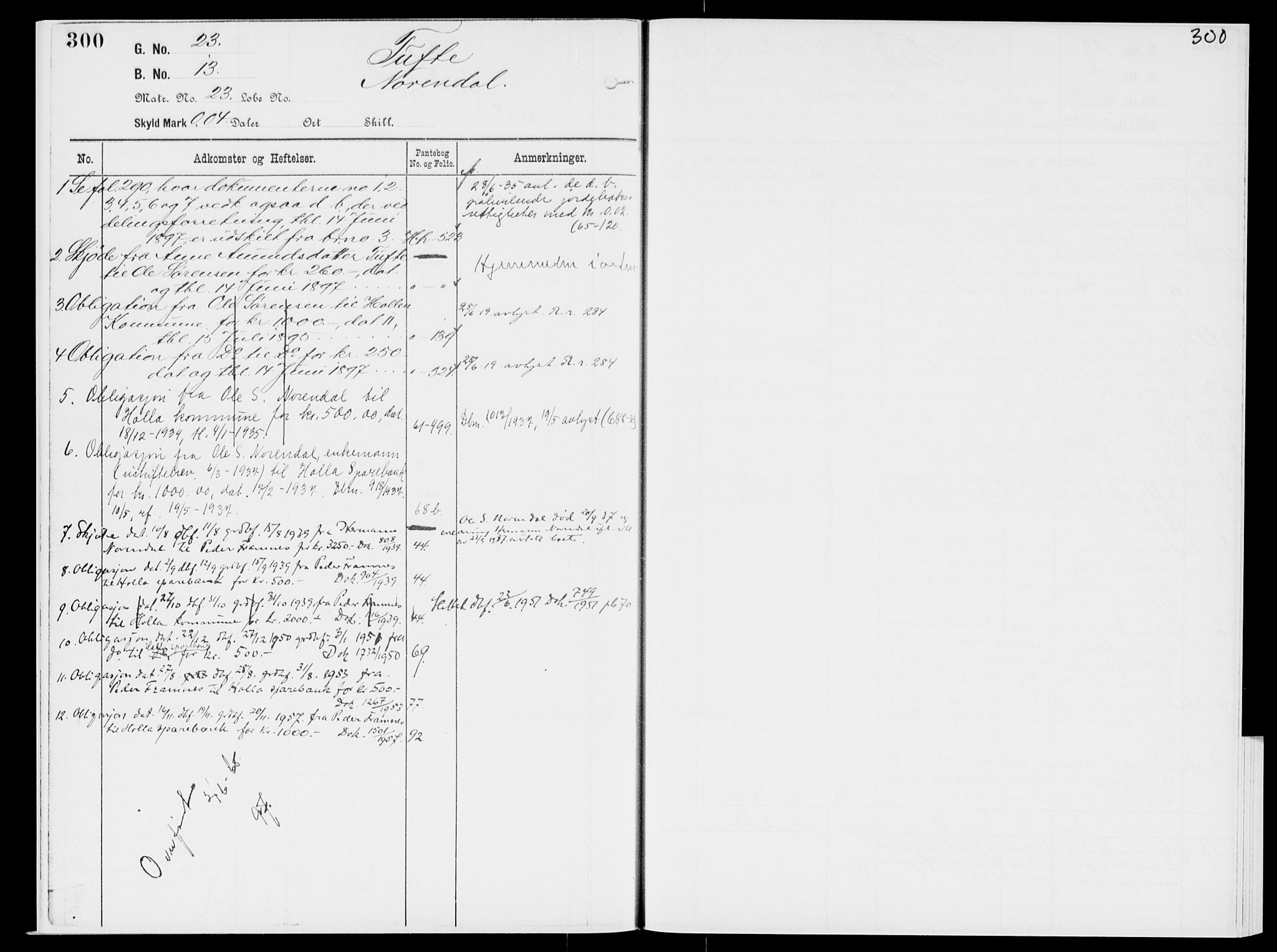 Nedre Telemark sorenskriveri, SAKO/A-135/G/Gb/Gbg/L0001: Panteregister nr. VII 1, s. 300