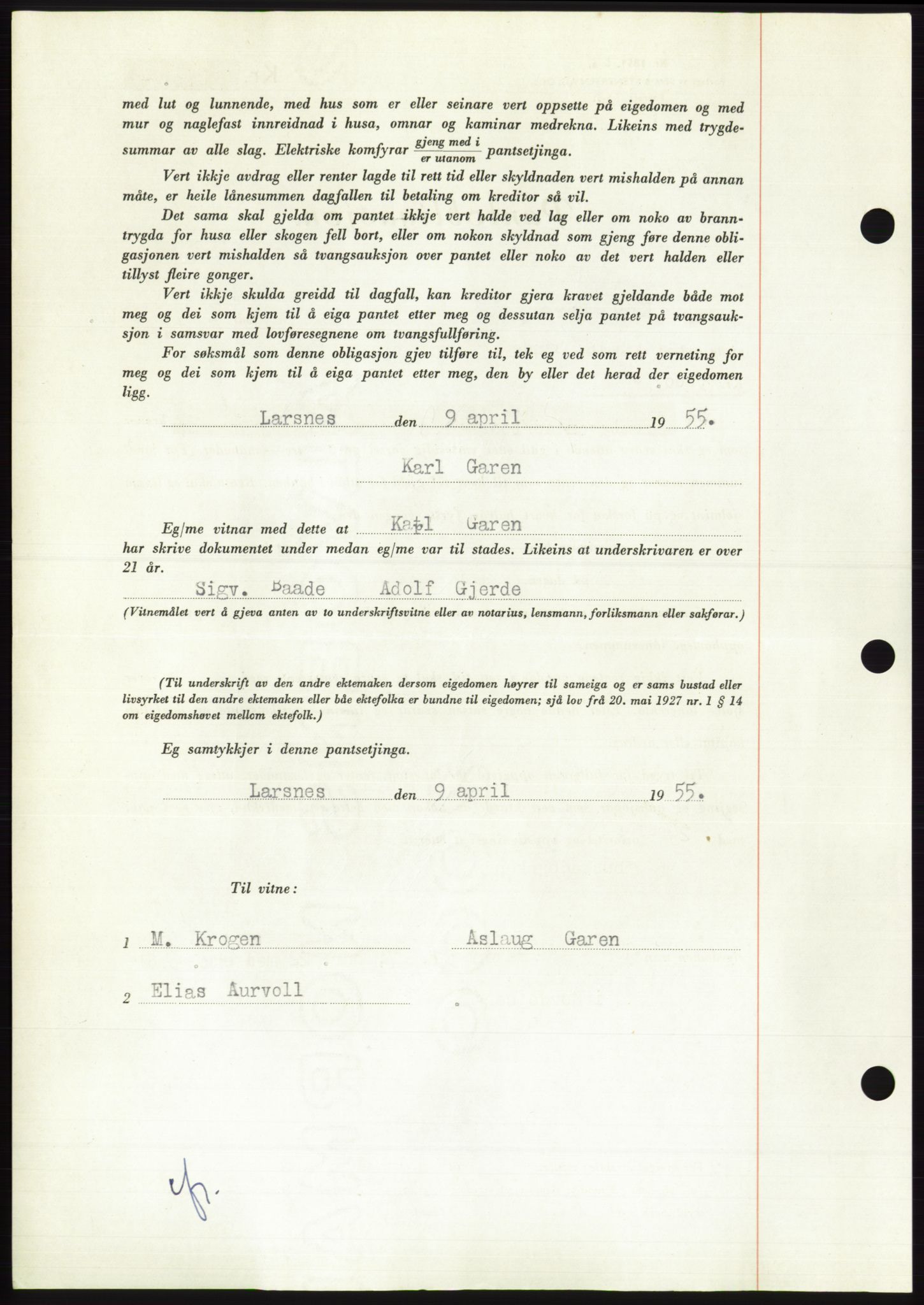 Søre Sunnmøre sorenskriveri, AV/SAT-A-4122/1/2/2C/L0126: Pantebok nr. 14B, 1954-1955, Dagboknr: 850/1955