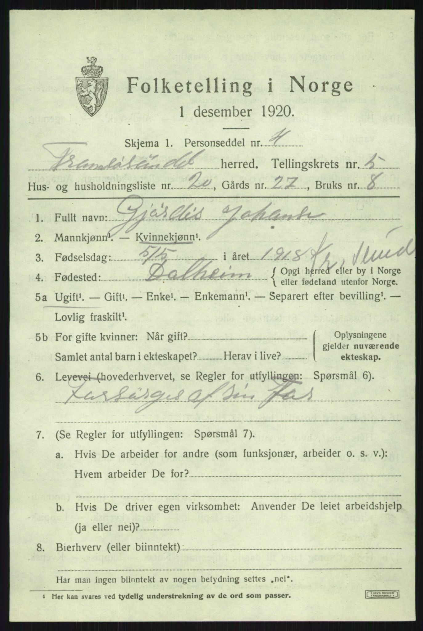 SATØ, Folketelling 1920 for 1934 Tromsøysund herred, 1920, s. 4962
