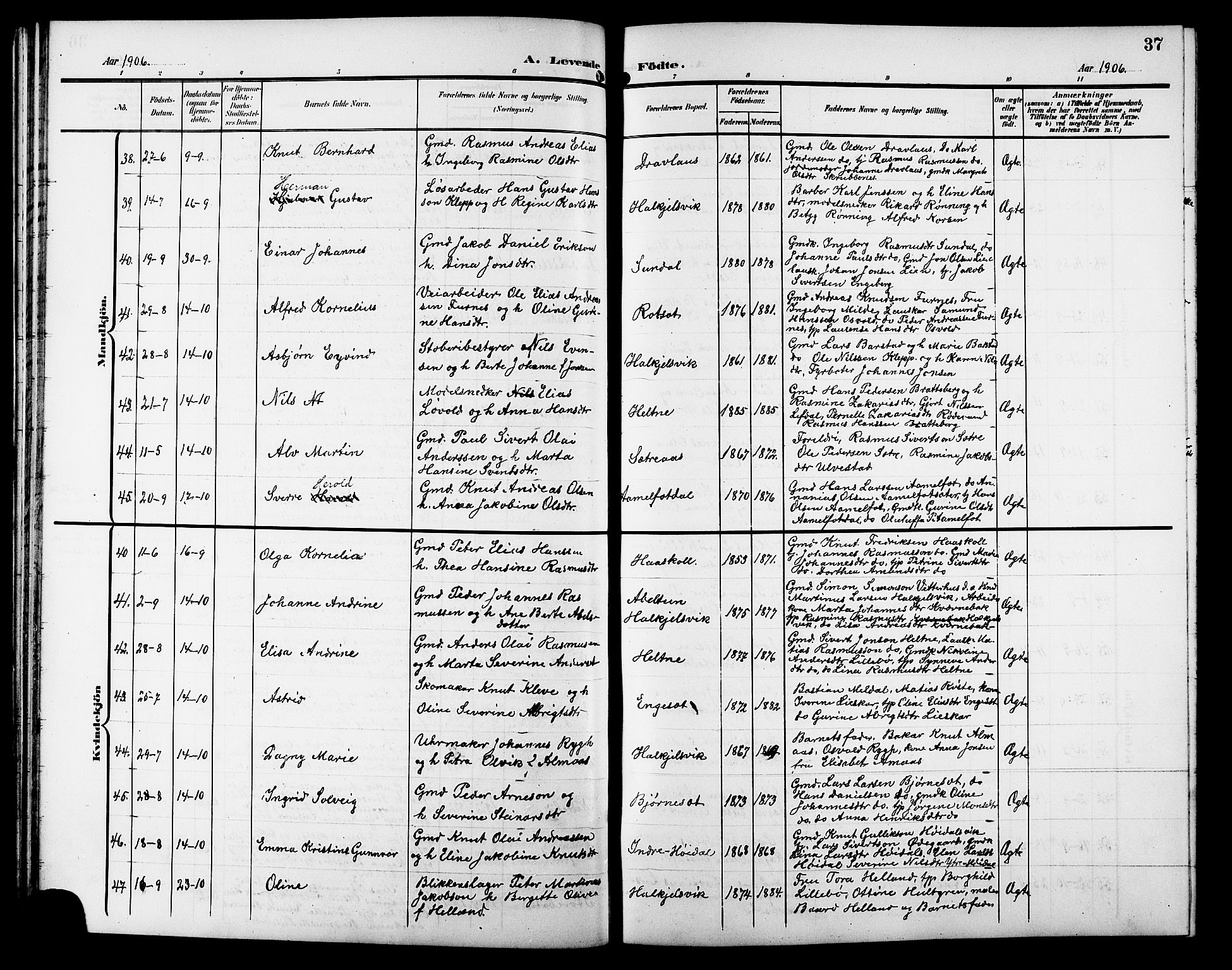 Ministerialprotokoller, klokkerbøker og fødselsregistre - Møre og Romsdal, AV/SAT-A-1454/511/L0159: Klokkerbok nr. 511C05, 1902-1920, s. 37