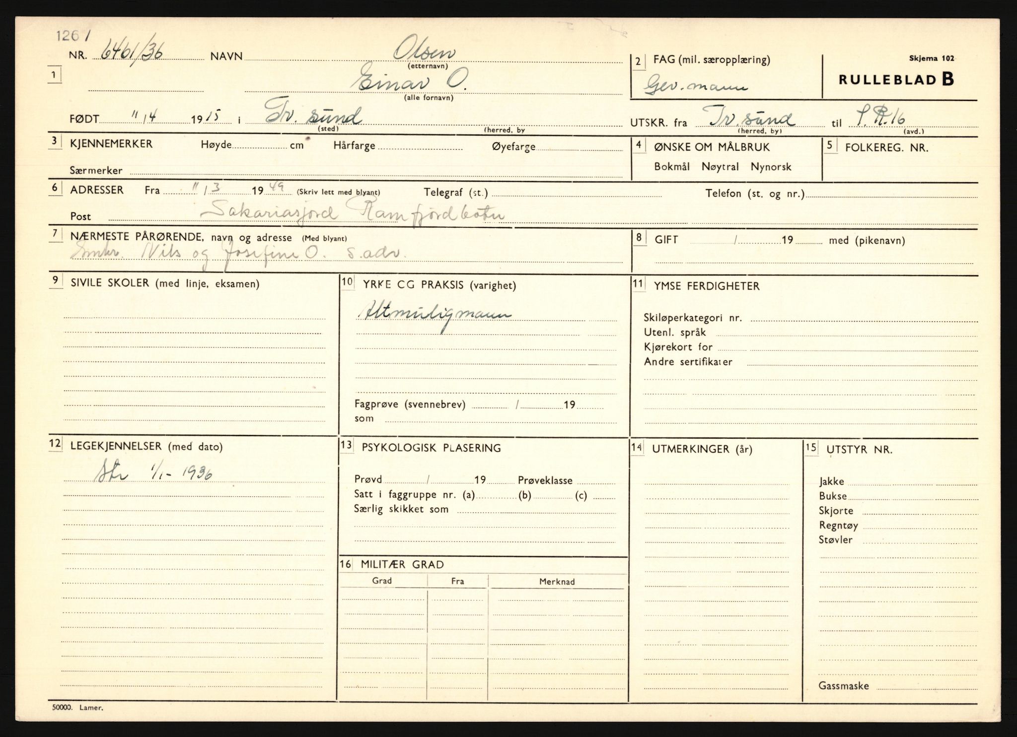 Forsvaret, Troms infanteriregiment nr. 16, AV/RA-RAFA-3146/P/Pa/L0020: Rulleblad for regimentets menige mannskaper, årsklasse 1936, 1936, s. 1017