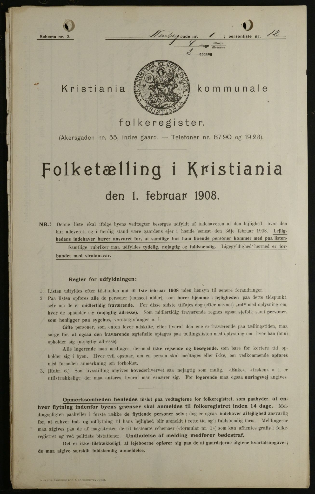 OBA, Kommunal folketelling 1.2.1908 for Kristiania kjøpstad, 1908, s. 62446