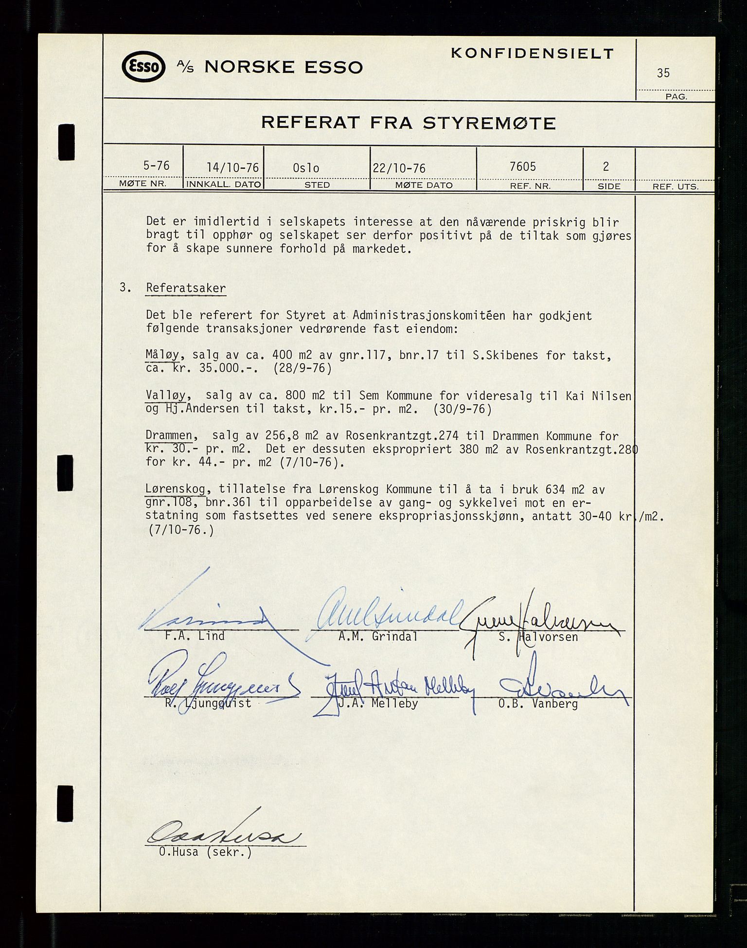 Pa 0982 - Esso Norge A/S, SAST/A-100448/A/Aa/L0003/0003: Den administrerende direksjon Board minutes (styrereferater) og Bedriftforsamlingsprotokoll / Den administrerende direksjon Board minutes (styrereferater), 1975-1985, s. 35