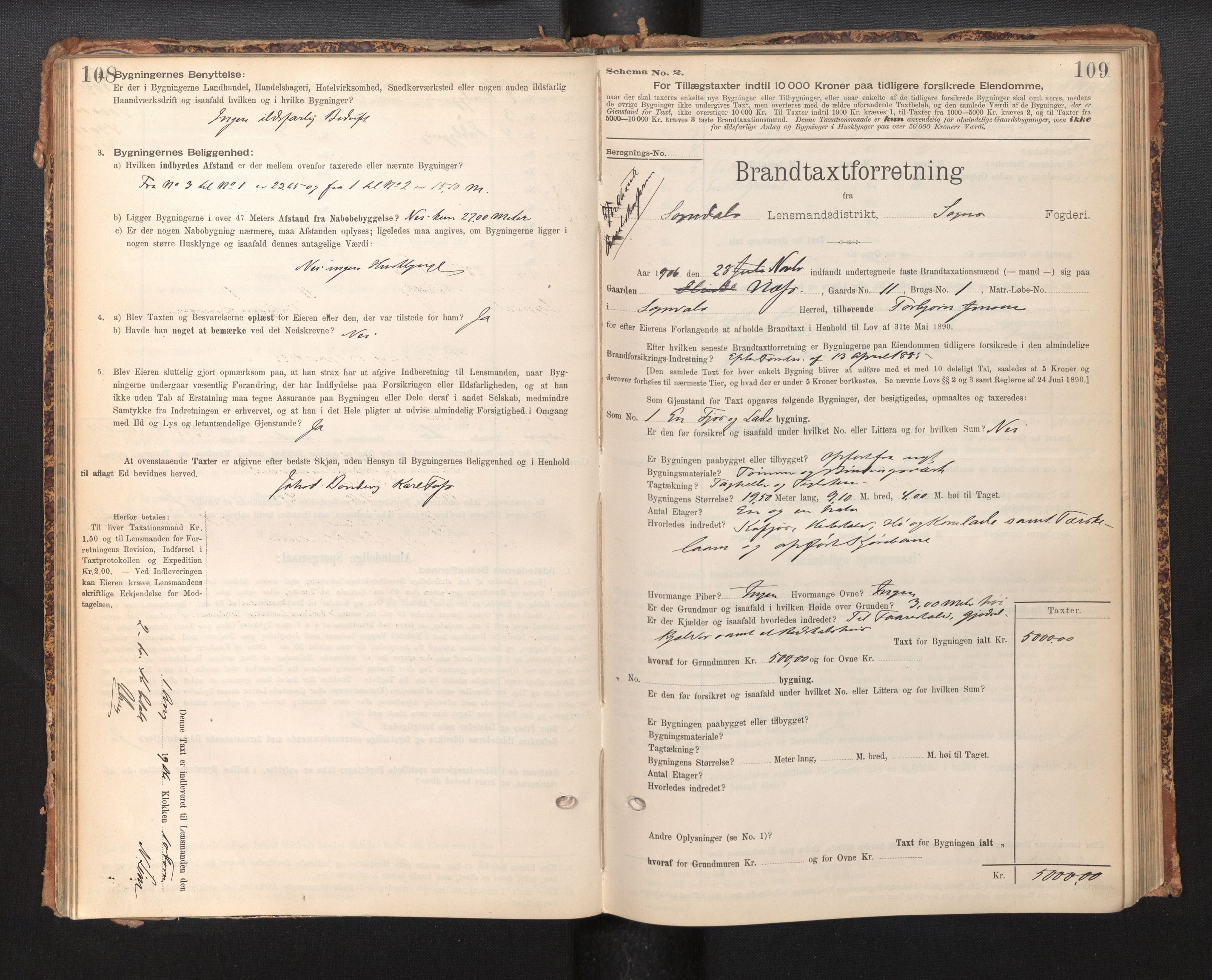 Lensmannen i Sogndal, SAB/A-29901/0012/L0009: Branntakstprotokoll, skjematakst, 1901-1914, s. 108-109
