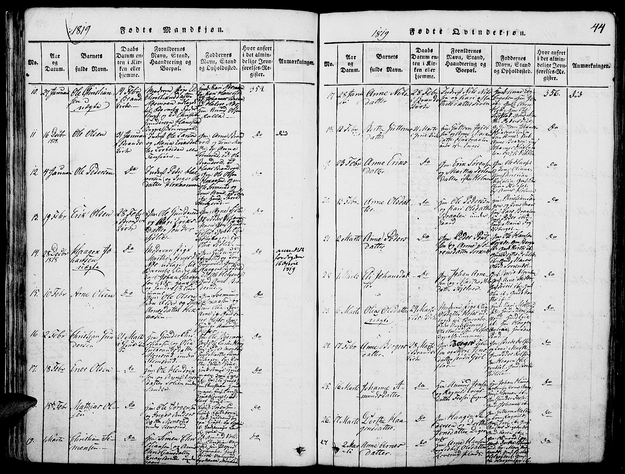 Grue prestekontor, AV/SAH-PREST-036/H/Ha/Haa/L0006: Ministerialbok nr. 6, 1814-1830, s. 44