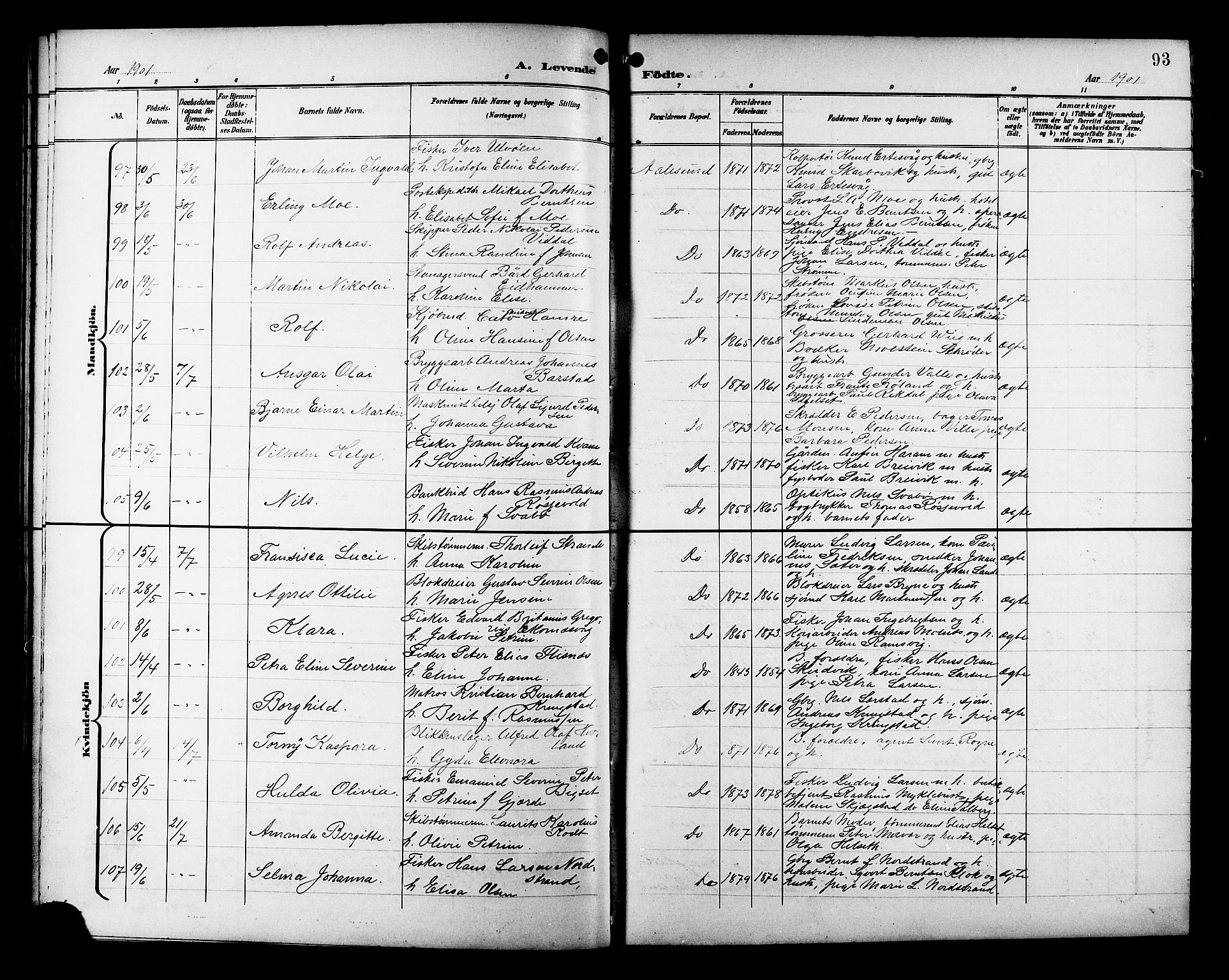 Ministerialprotokoller, klokkerbøker og fødselsregistre - Møre og Romsdal, AV/SAT-A-1454/529/L0468: Klokkerbok nr. 529C05, 1897-1908, s. 93