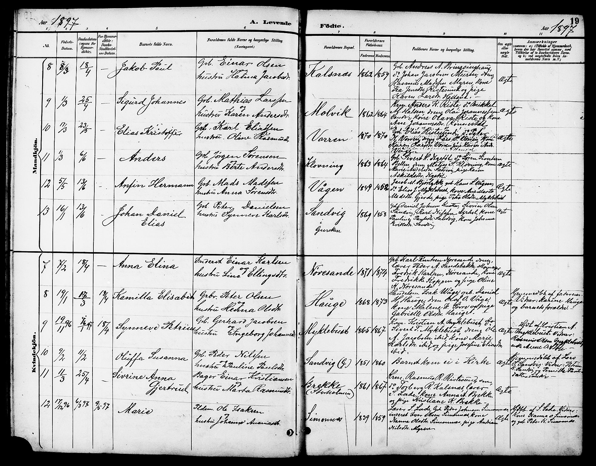 Ministerialprotokoller, klokkerbøker og fødselsregistre - Møre og Romsdal, AV/SAT-A-1454/503/L0049: Klokkerbok nr. 503C04, 1894-1915, s. 19