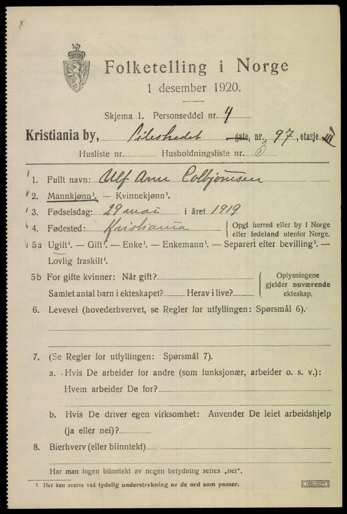 SAO, Folketelling 1920 for 0301 Kristiania kjøpstad, 1920, s. 452713
