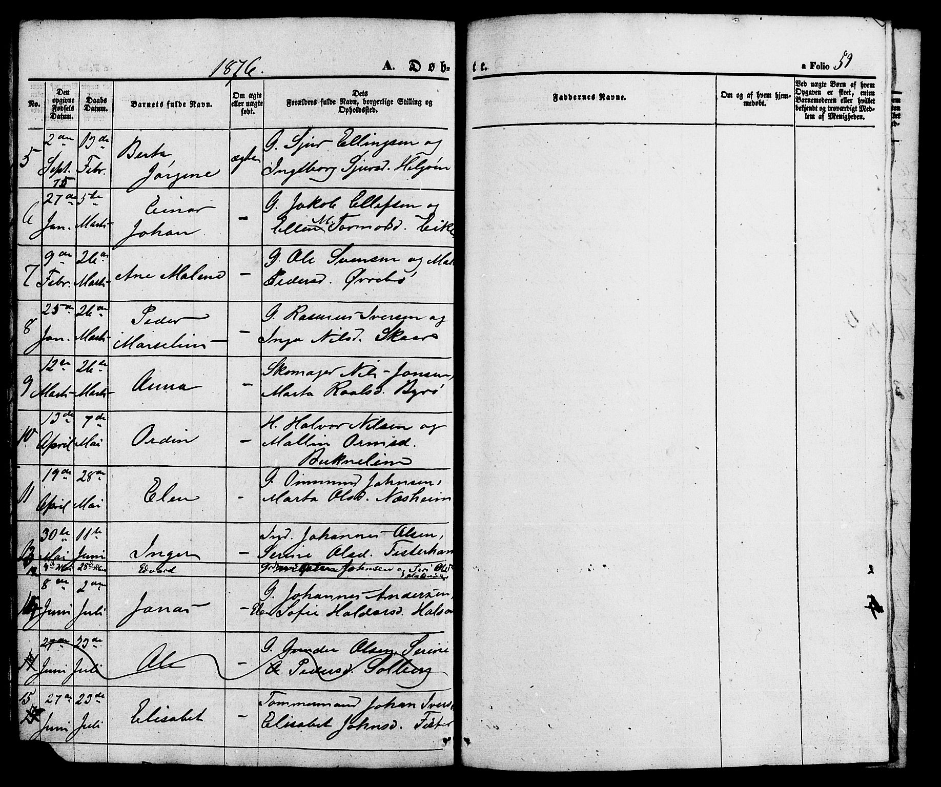 Hjelmeland sokneprestkontor, AV/SAST-A-101843/01/V/L0005: Klokkerbok nr. B 5, 1853-1892, s. 59