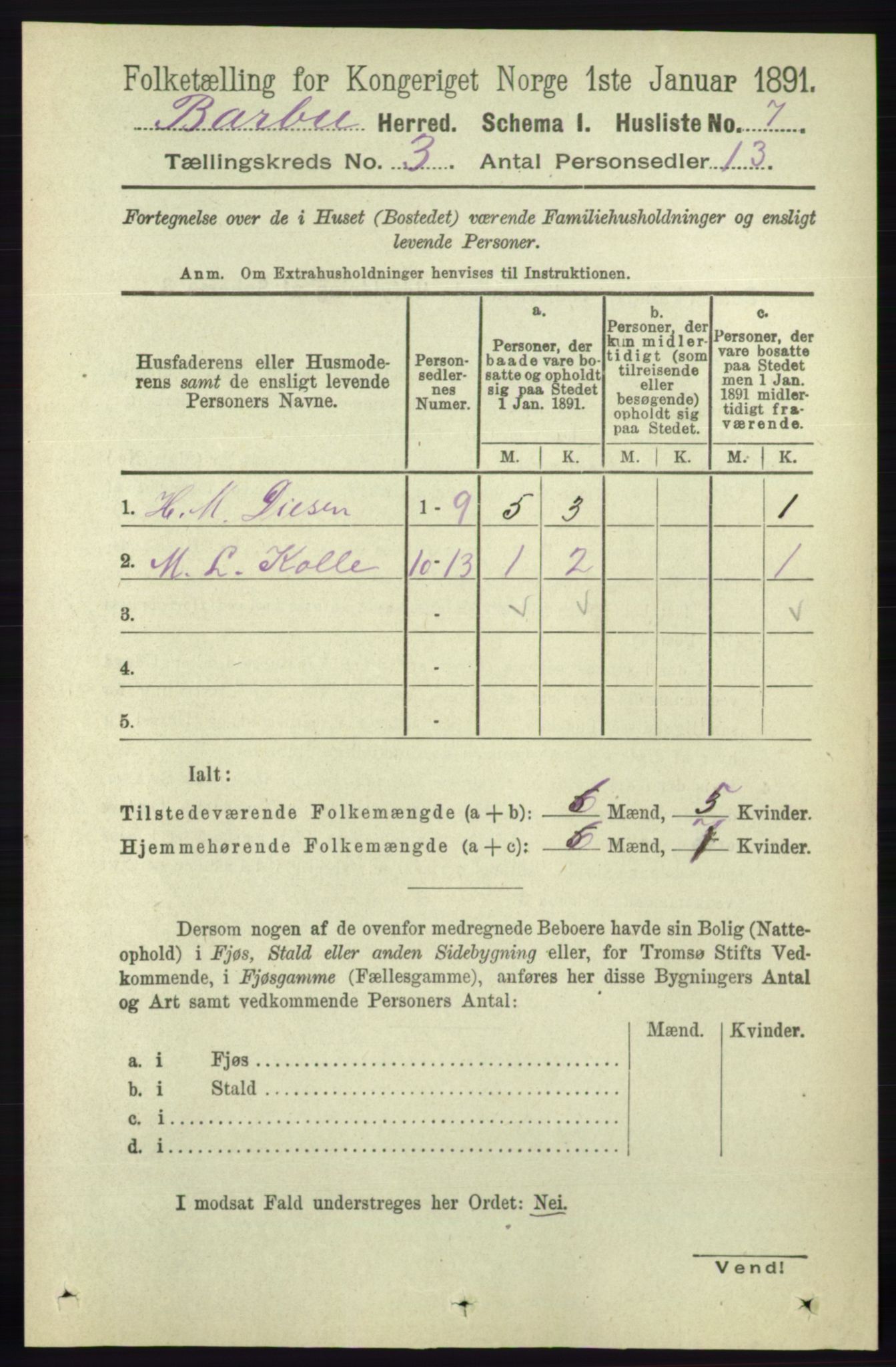 RA, Folketelling 1891 for 0990 Barbu herred, 1891, s. 1396