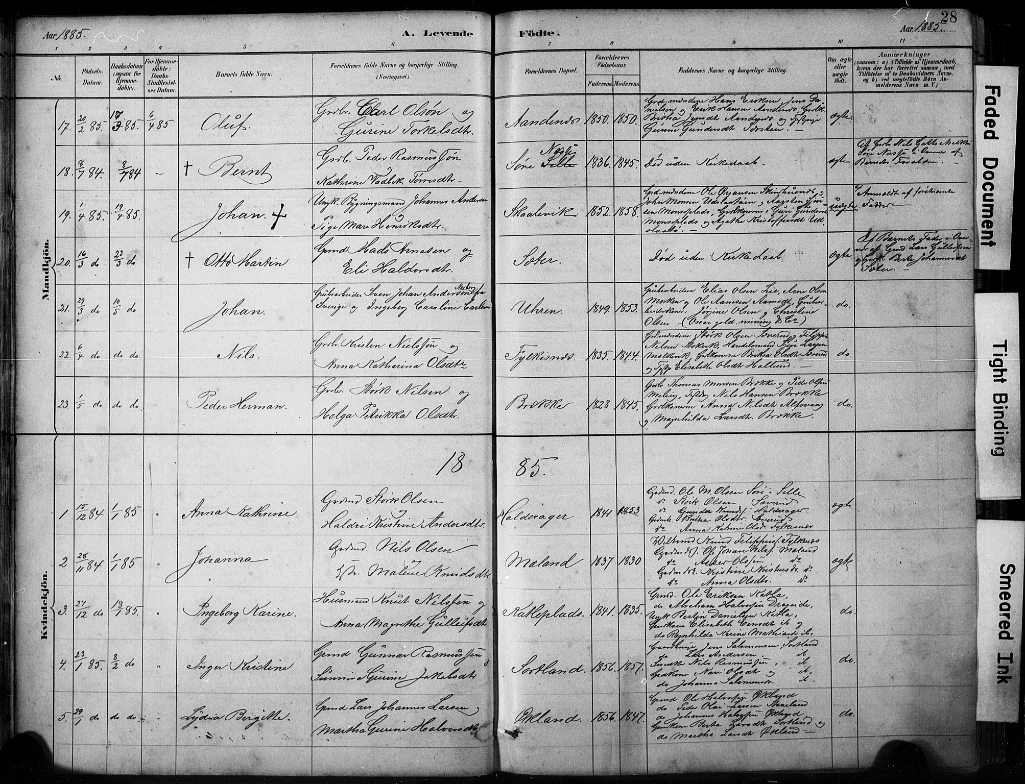 Finnås sokneprestembete, AV/SAB-A-99925/H/Ha/Hab/Habb/L0003: Klokkerbok nr. B 3, 1882-1897, s. 28