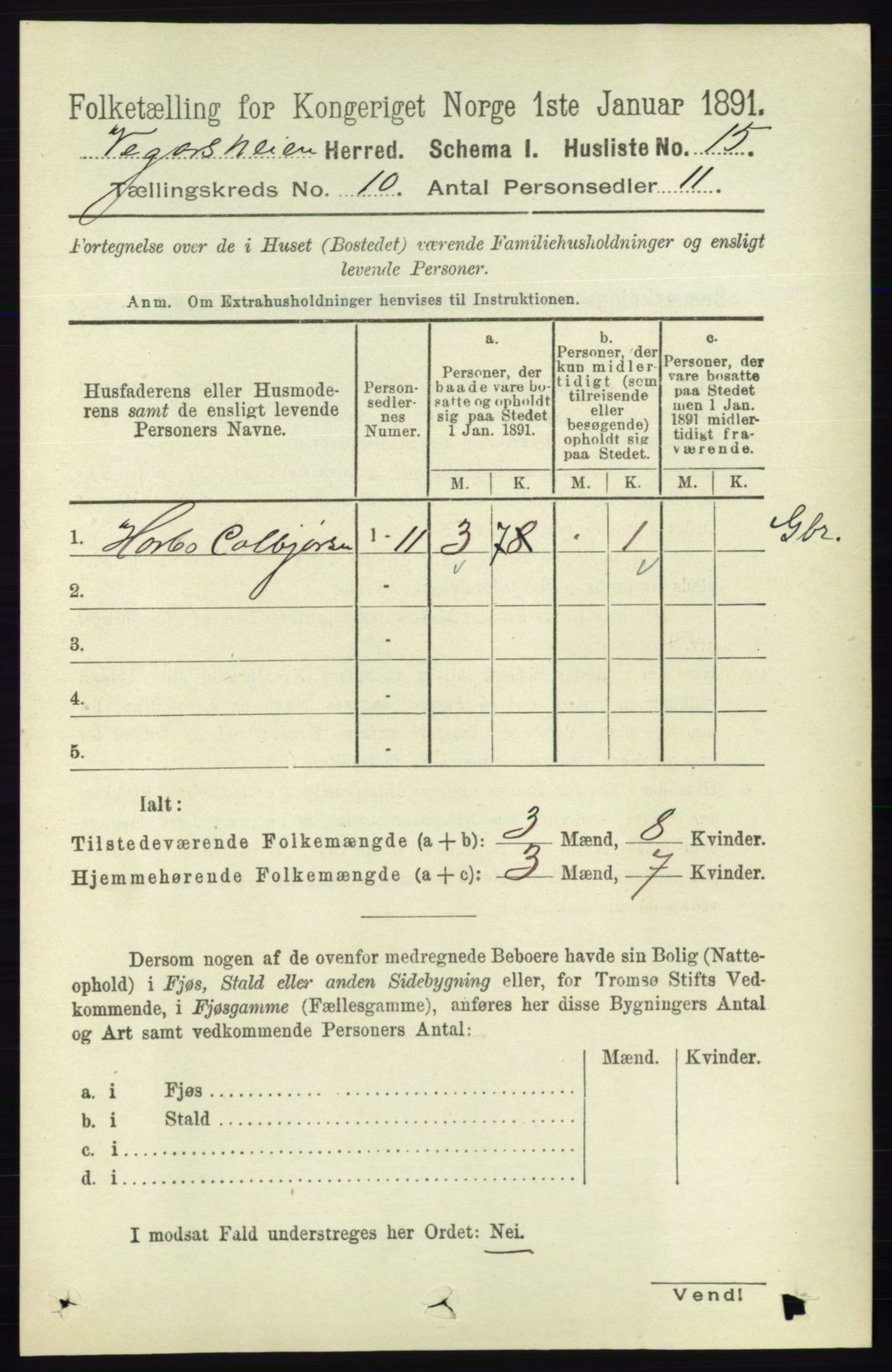 RA, Folketelling 1891 for 0912 Vegårshei herred, 1891, s. 1893