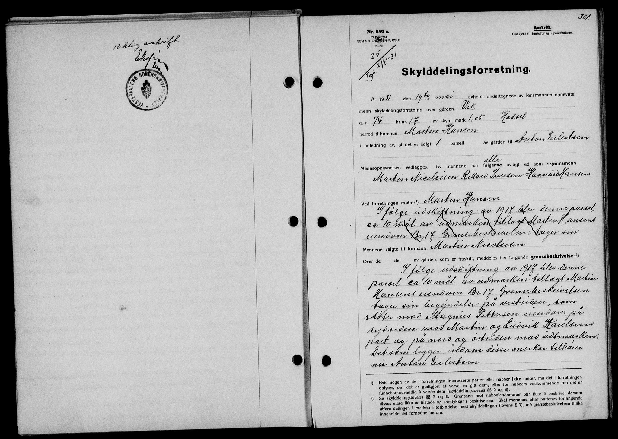 Vesterålen sorenskriveri, SAT/A-4180/1/2/2Ca/L0053: Pantebok nr. 46, 1931-1931, Tingl.dato: 21.05.1931