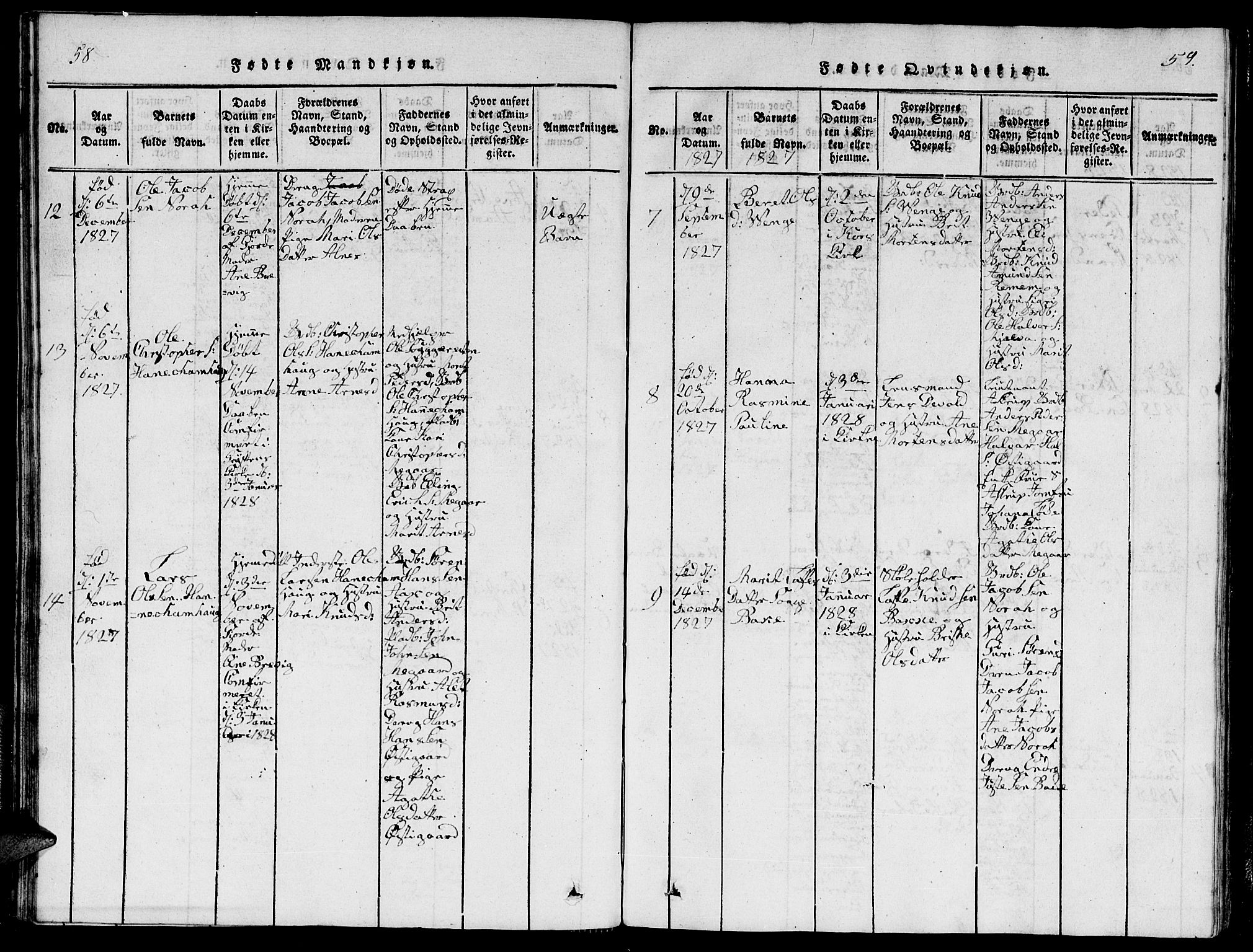 Ministerialprotokoller, klokkerbøker og fødselsregistre - Møre og Romsdal, AV/SAT-A-1454/544/L0579: Klokkerbok nr. 544C01, 1818-1836, s. 58-59