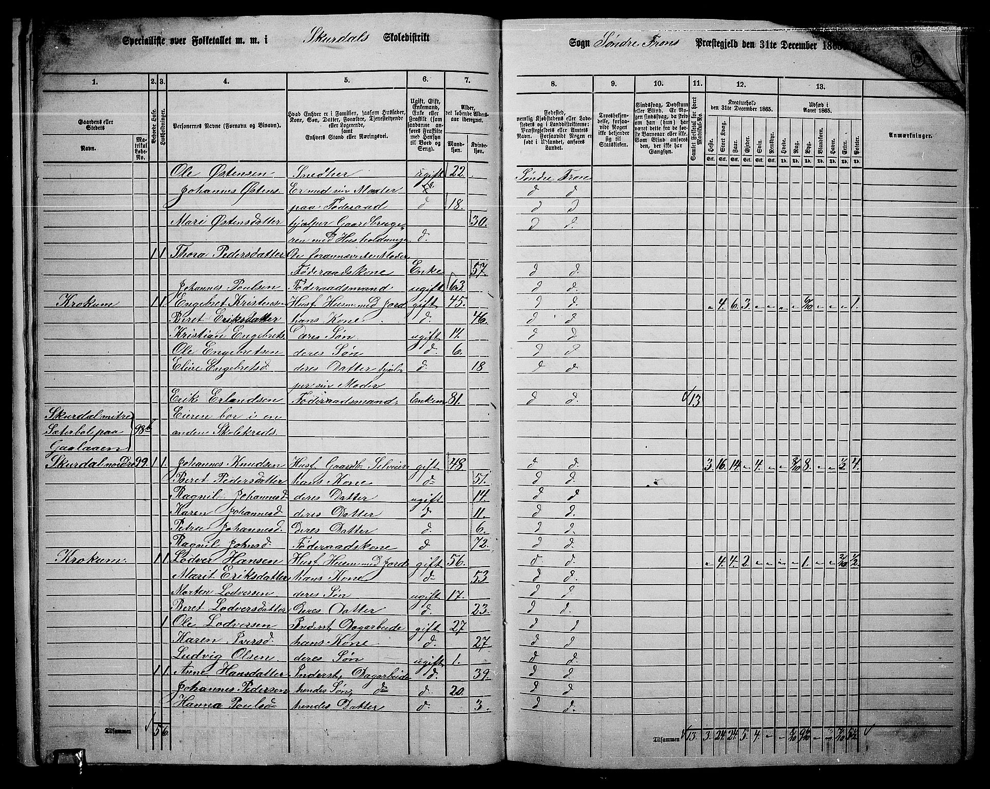 RA, Folketelling 1865 for 0519P Sør-Fron prestegjeld, 1865, s. 16