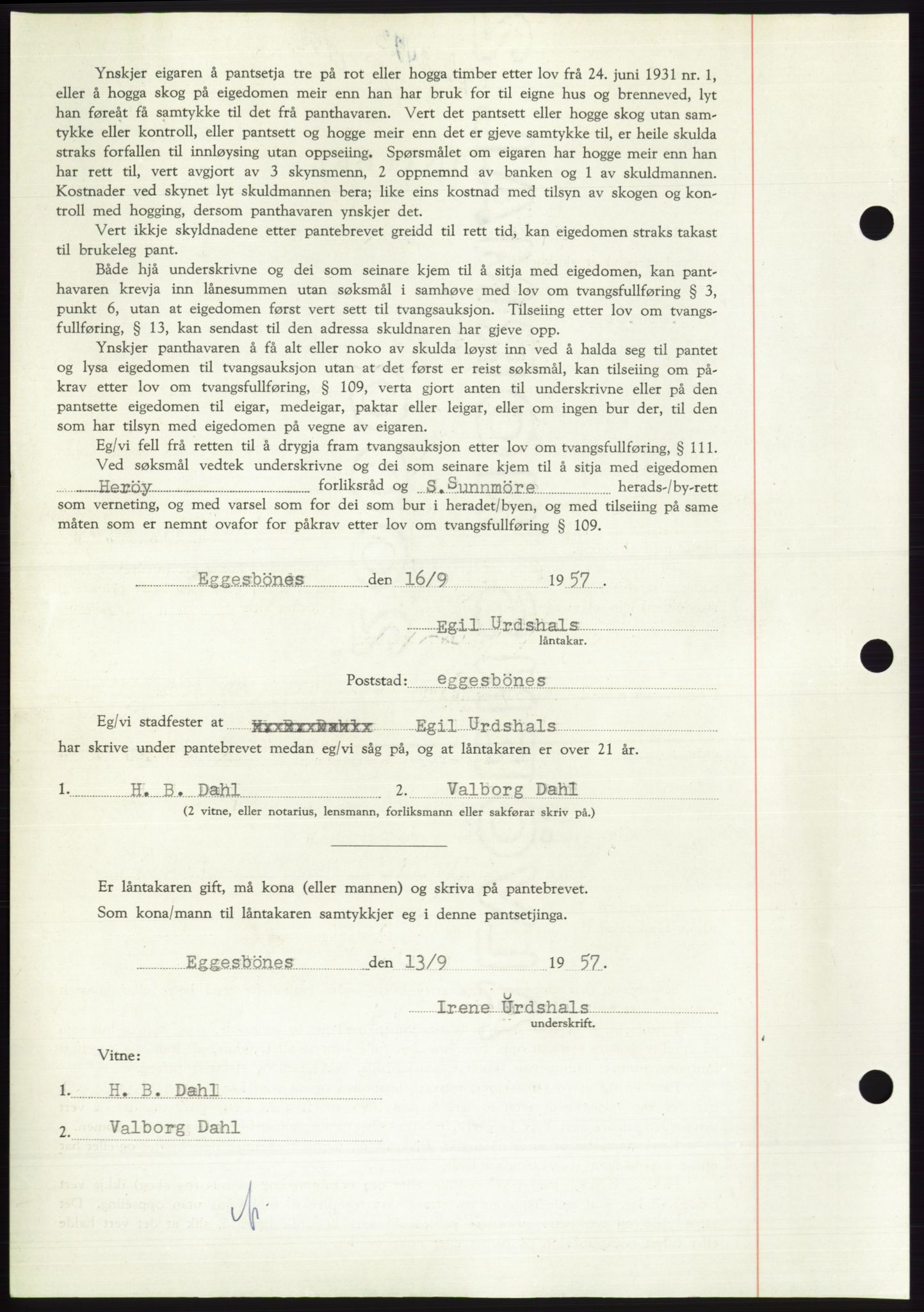 Søre Sunnmøre sorenskriveri, AV/SAT-A-4122/1/2/2C/L0130: Pantebok nr. 18B, 1957-1958, Dagboknr: 2423/1957