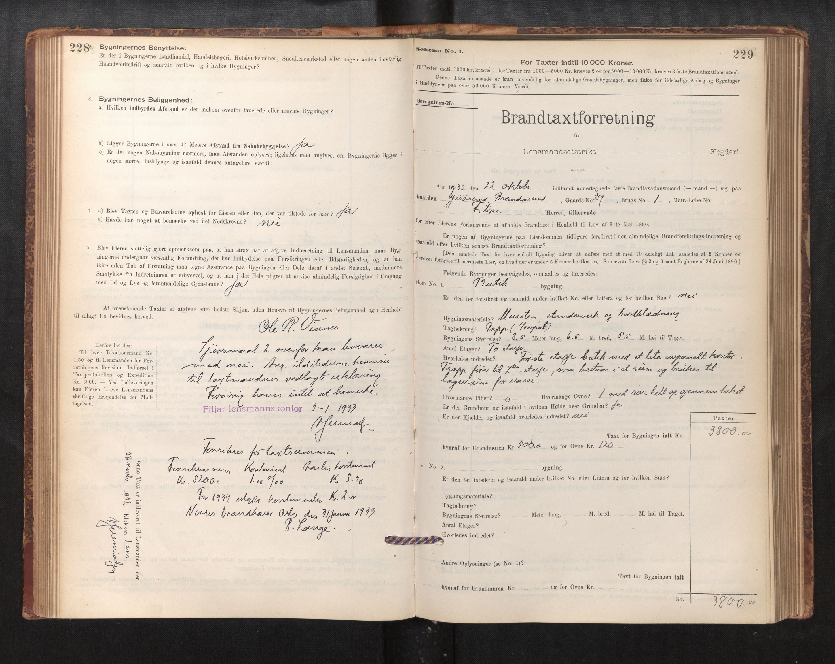 Lensmannen i Fitjar, SAB/A-32001/0012/L0001: Branntakstprotokoll, skjematakst, 1895-1948, s. 228-229