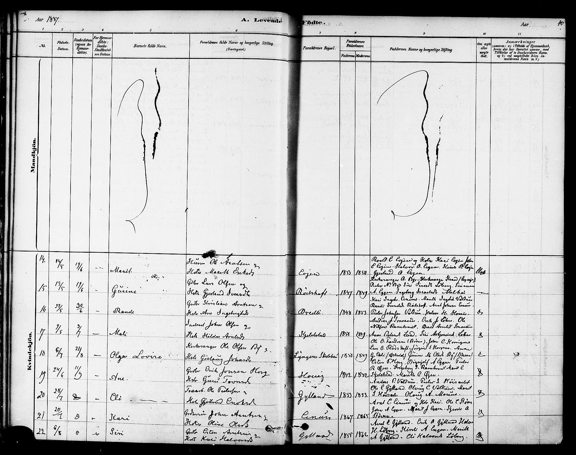 Ministerialprotokoller, klokkerbøker og fødselsregistre - Sør-Trøndelag, AV/SAT-A-1456/692/L1105: Ministerialbok nr. 692A05, 1878-1890, s. 40