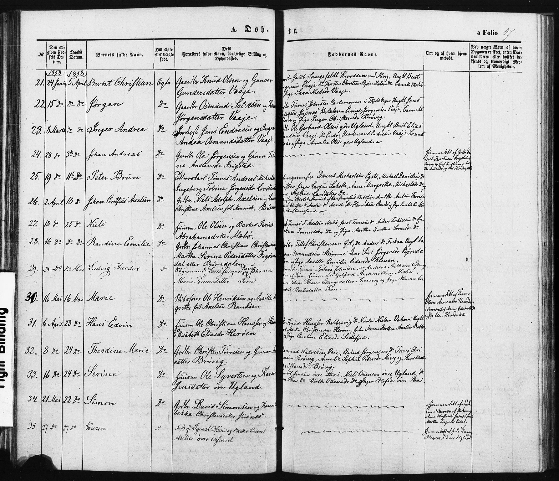 Oddernes sokneprestkontor, SAK/1111-0033/F/Fa/Faa/L0007: Ministerialbok nr. A 7, 1851-1863, s. 47
