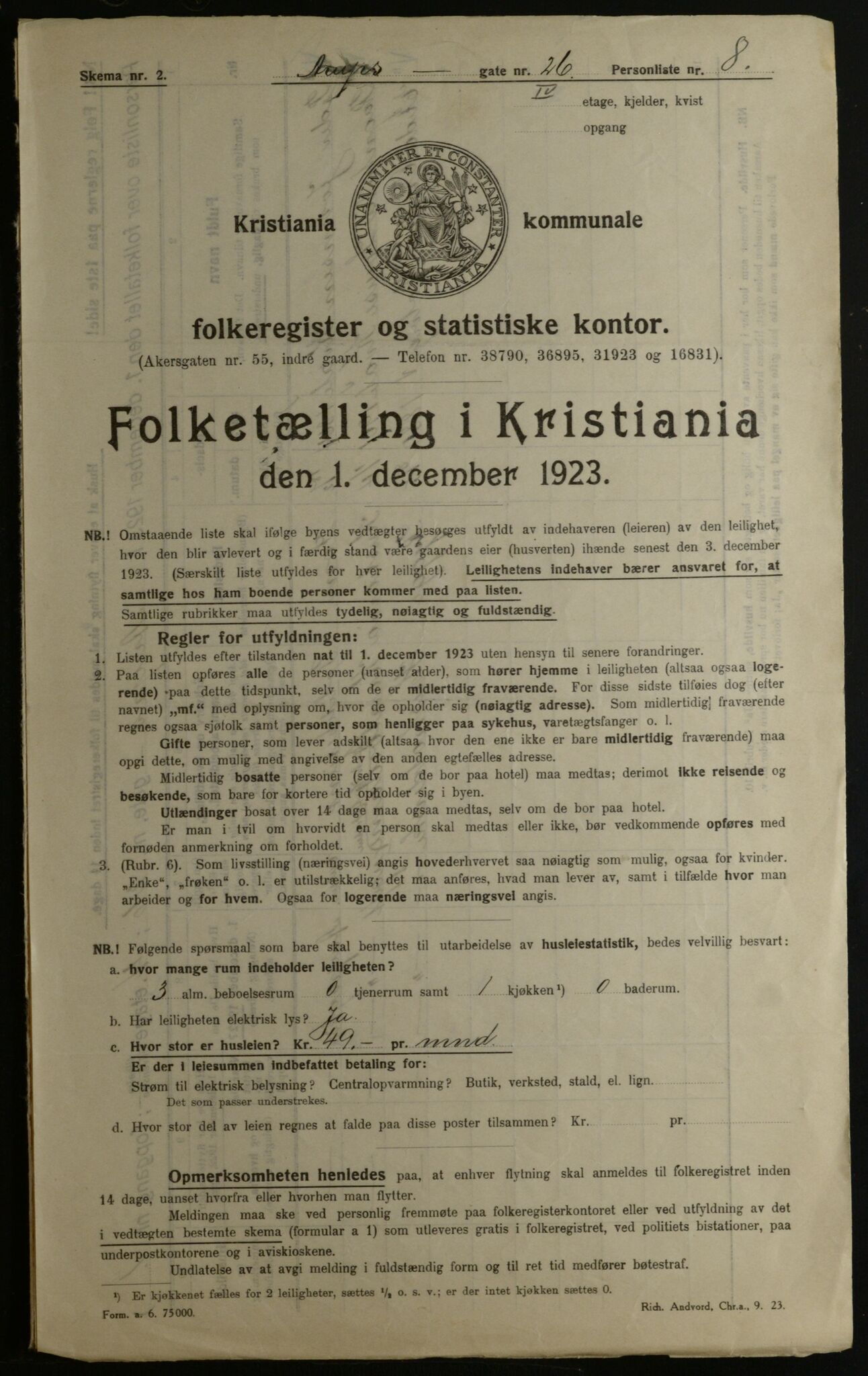 OBA, Kommunal folketelling 1.12.1923 for Kristiania, 1923, s. 3142