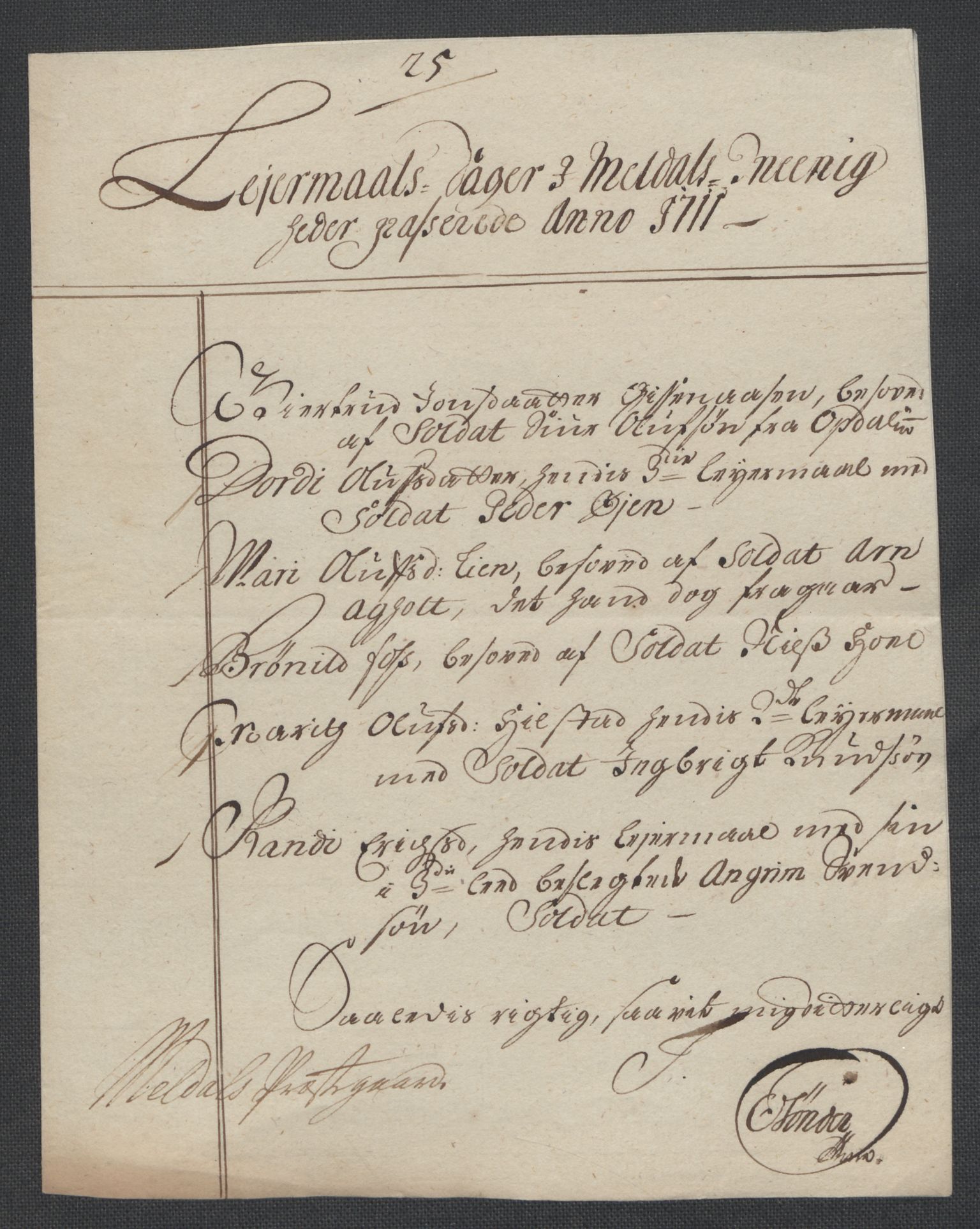 Rentekammeret inntil 1814, Reviderte regnskaper, Fogderegnskap, AV/RA-EA-4092/R60/L3961: Fogderegnskap Orkdal og Gauldal, 1711, s. 257