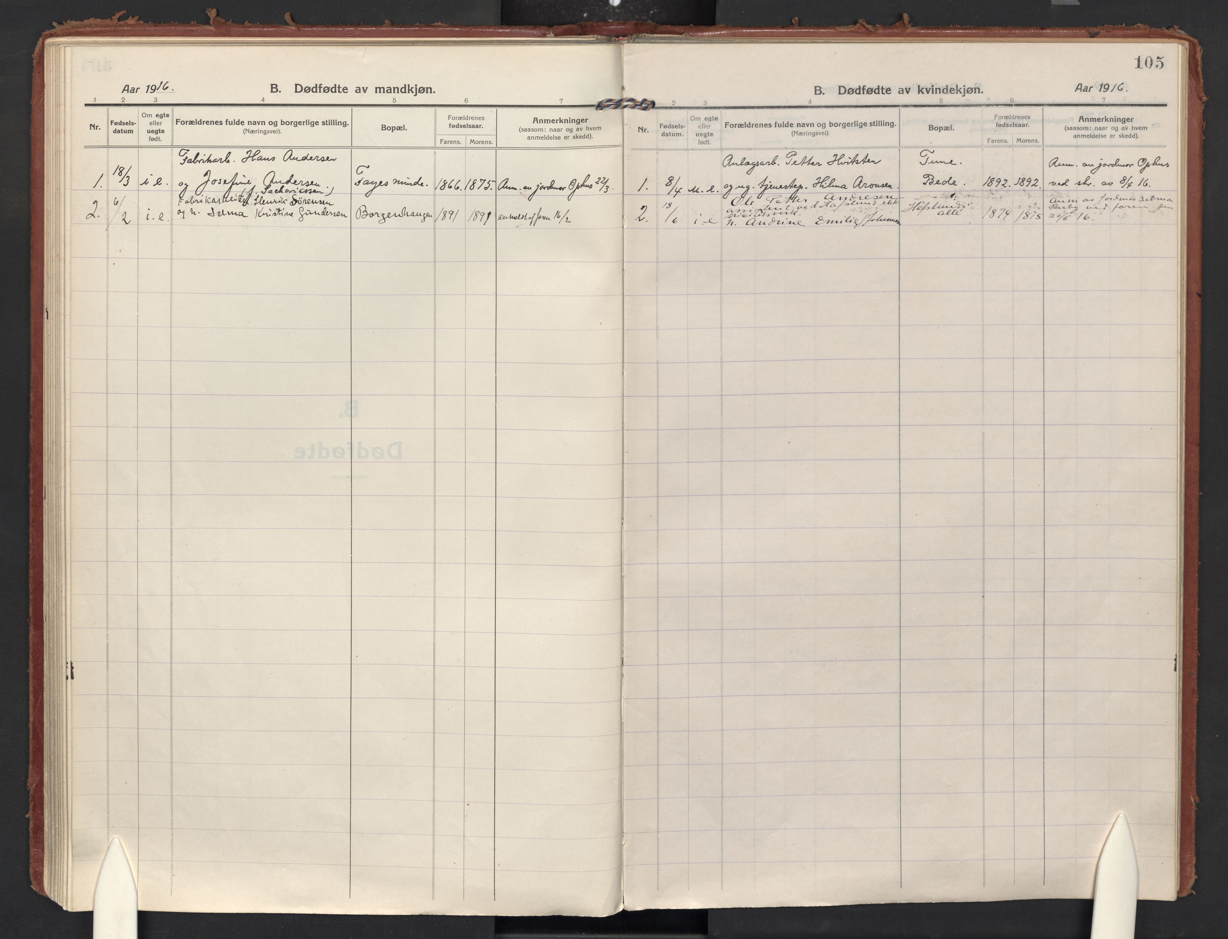 Skjeberg prestekontor Kirkebøker, SAO/A-10923/F/Fd/L0001: Ministerialbok nr. IV 1, 1916-1925, s. 105