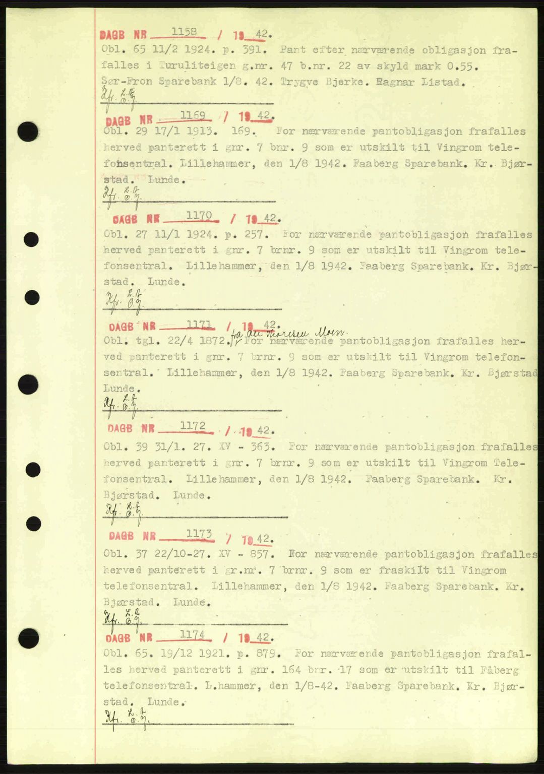 Sør-Gudbrandsdal tingrett, SAH/TING-004/H/Hb/Hbf/L0003: Pantebok nr. C5a, 1939-1946, Dagboknr: 1158/1942