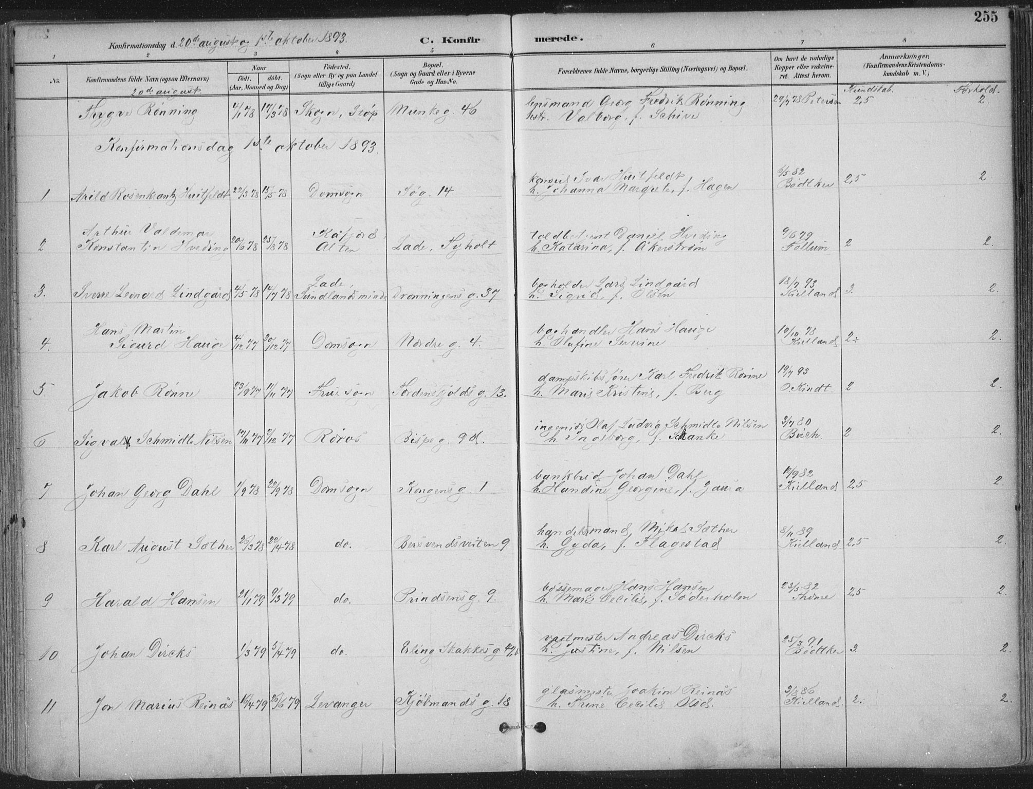 Ministerialprotokoller, klokkerbøker og fødselsregistre - Sør-Trøndelag, SAT/A-1456/601/L0062: Ministerialbok nr. 601A30, 1891-1911, s. 255