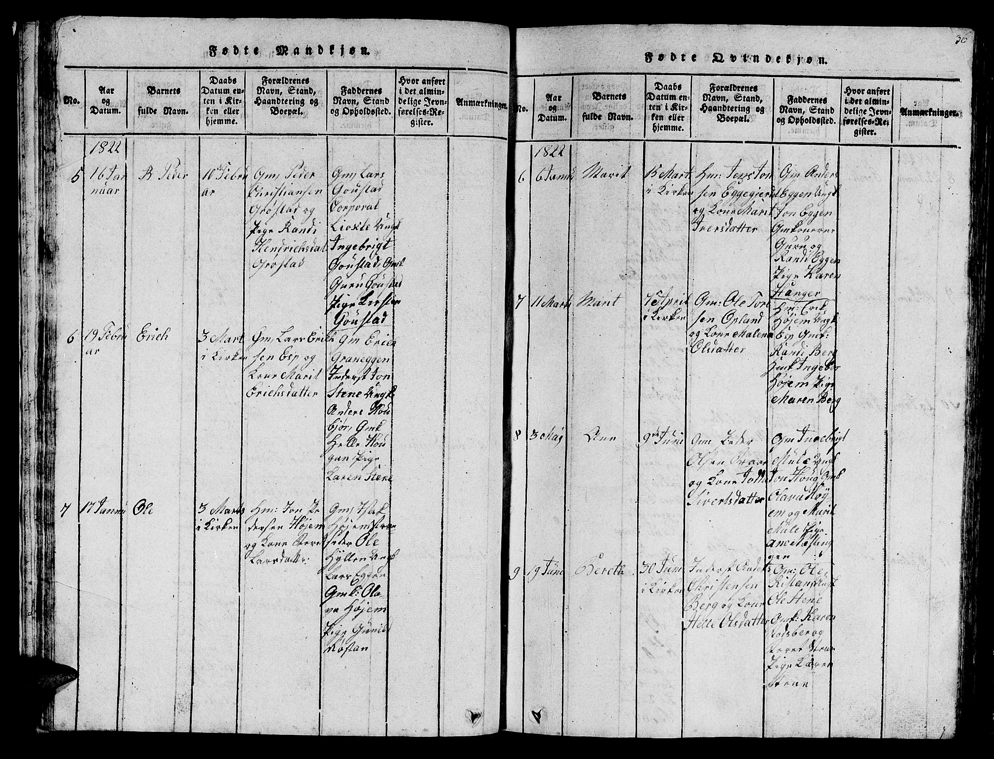 Ministerialprotokoller, klokkerbøker og fødselsregistre - Sør-Trøndelag, SAT/A-1456/612/L0385: Klokkerbok nr. 612C01, 1816-1845, s. 36