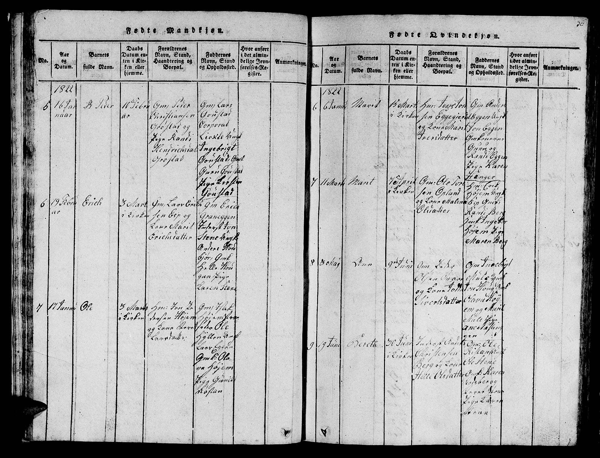 Ministerialprotokoller, klokkerbøker og fødselsregistre - Sør-Trøndelag, AV/SAT-A-1456/612/L0385: Klokkerbok nr. 612C01, 1816-1845, s. 36